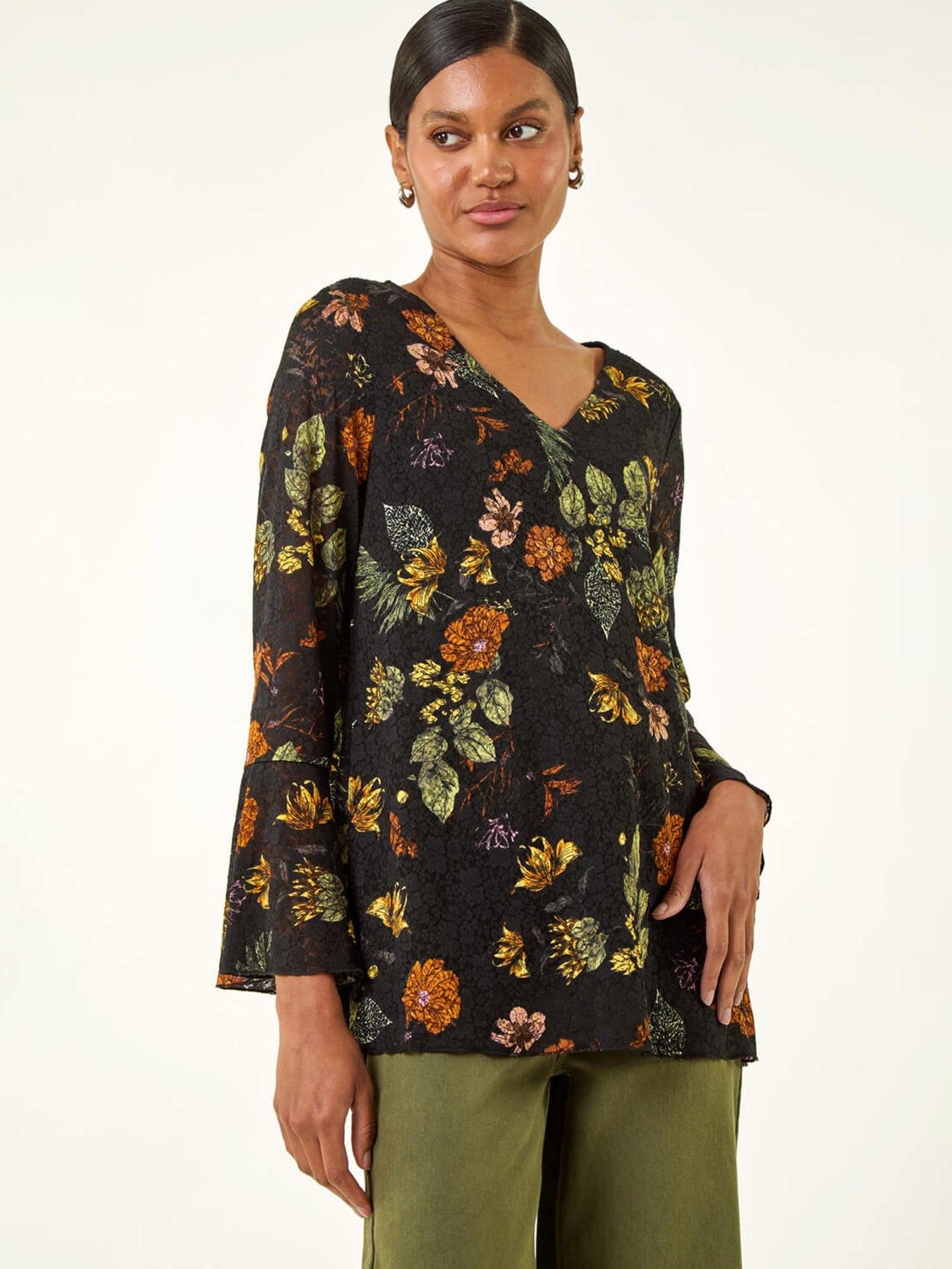 roman-floral-print-v-neck-top-black