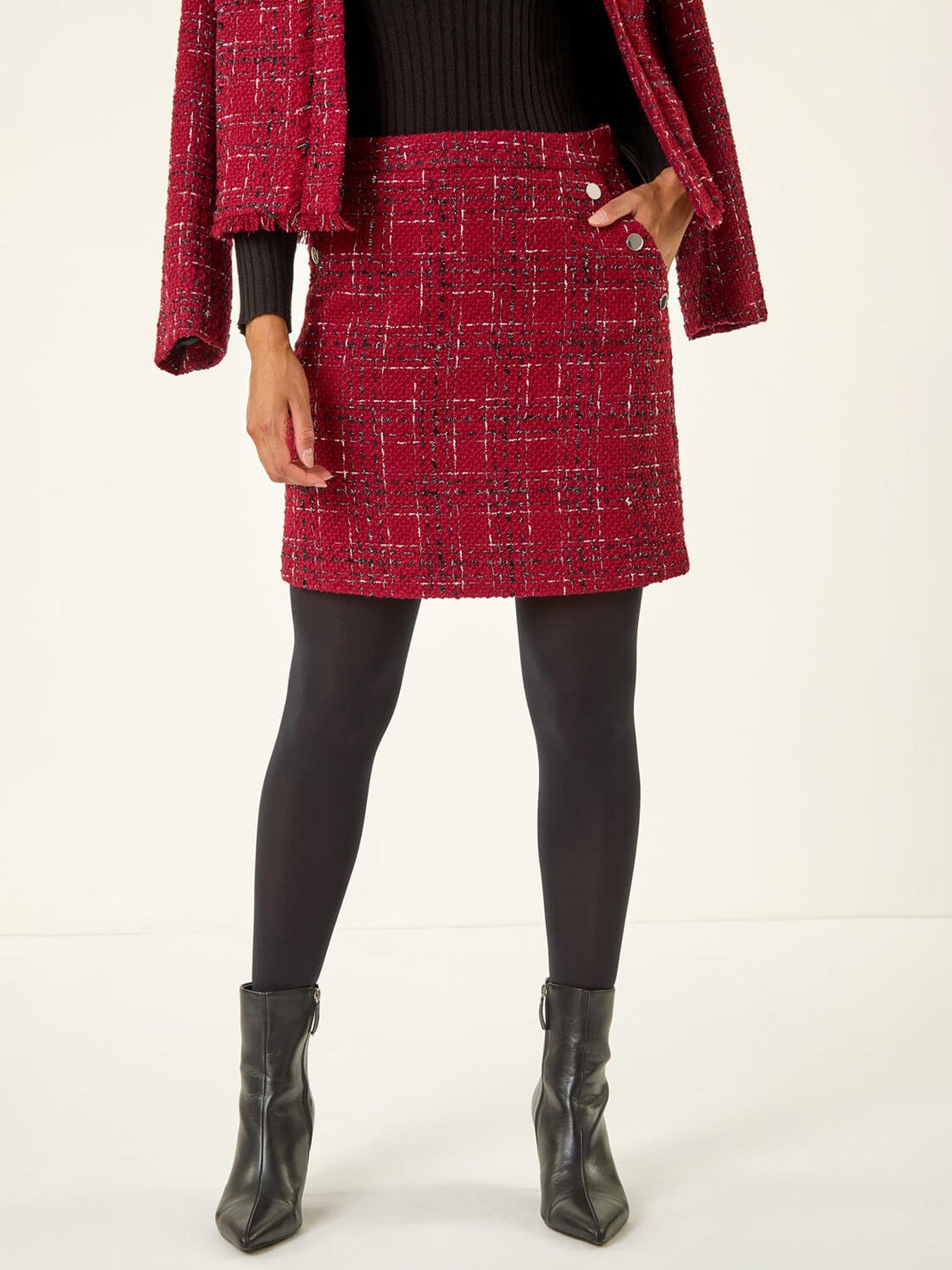 roman-checkered-boucle-a-line-skirt-red