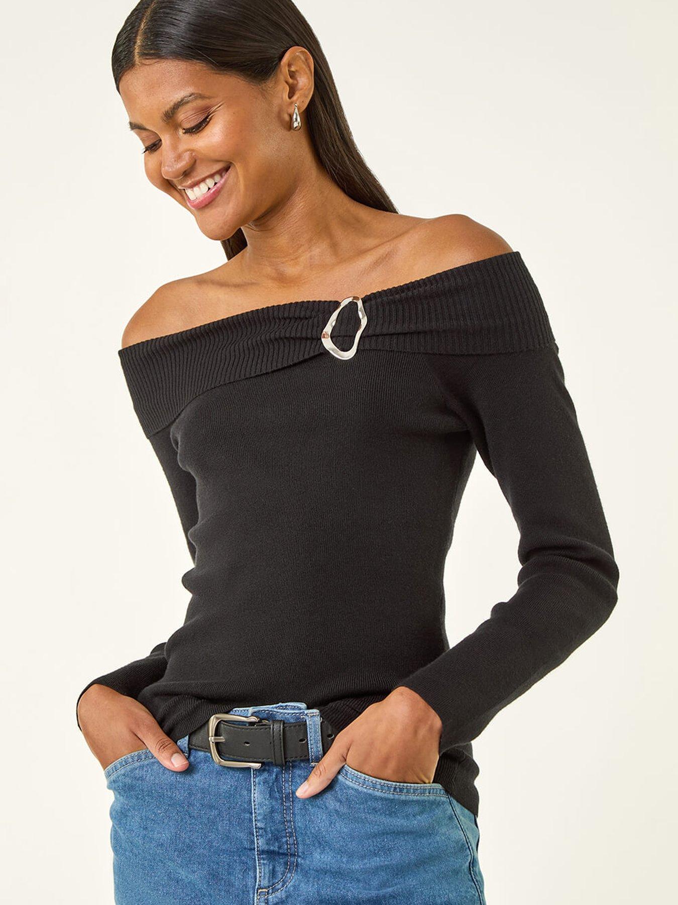 roman-bardot-hardware-knit-jumper-black