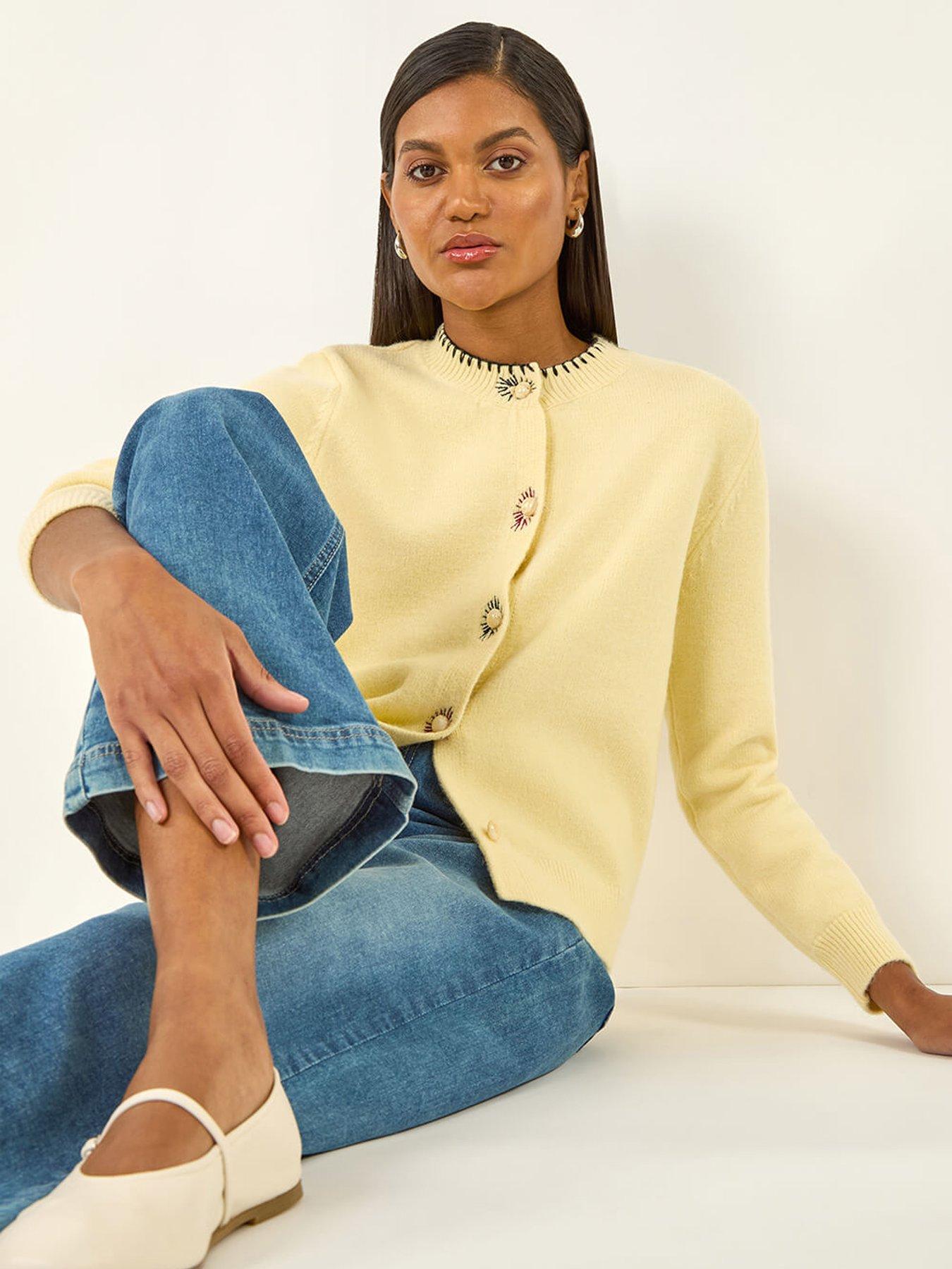 Image 4 of 5 of Roman Stitch Knit Cardigan - Yellow
