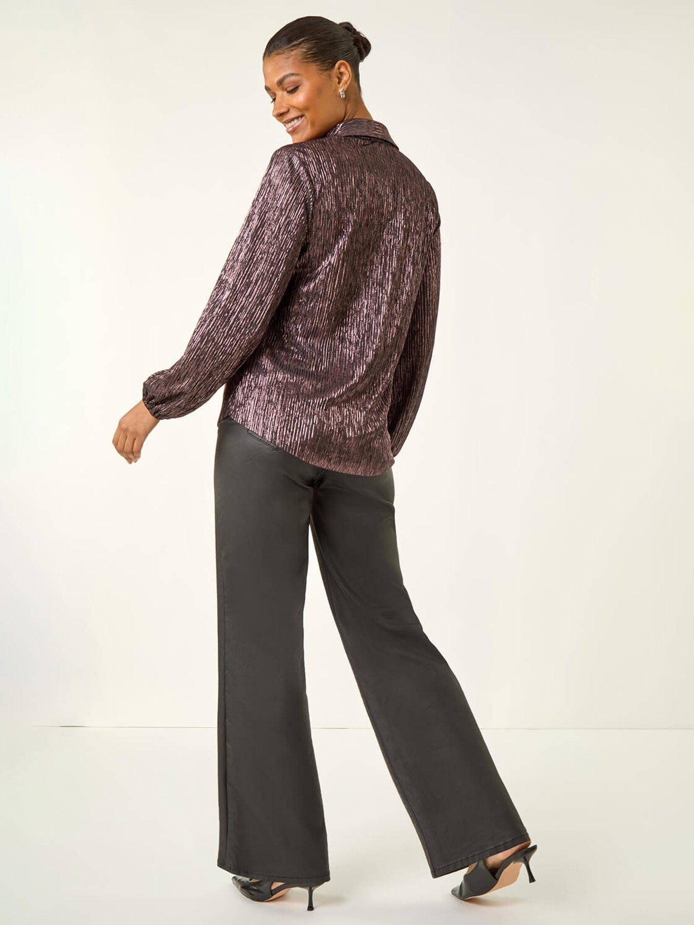 roman-foil-plisse-button-through-blouse-redstillFront