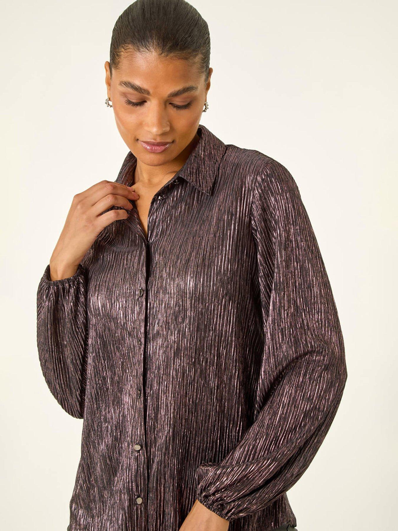 roman-foil-plisse-button-through-blouse-redoutfit