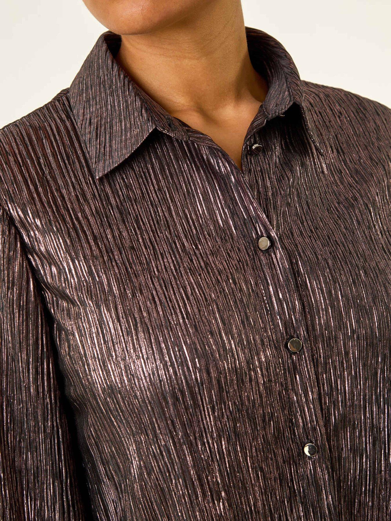 roman-foil-plisse-button-through-blouse-reddetail