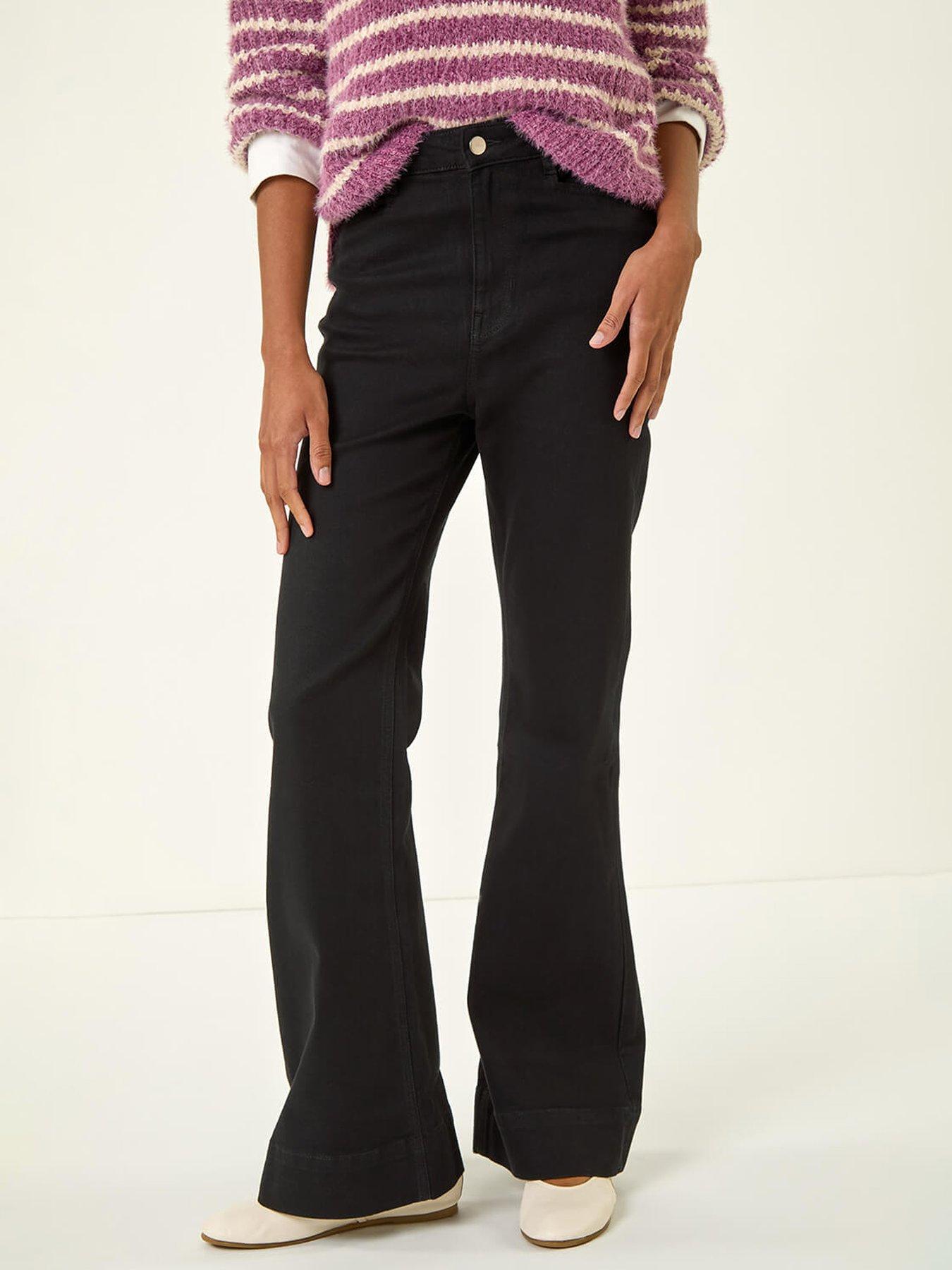 Roman Pocket Stretch Flare Jeans - Black