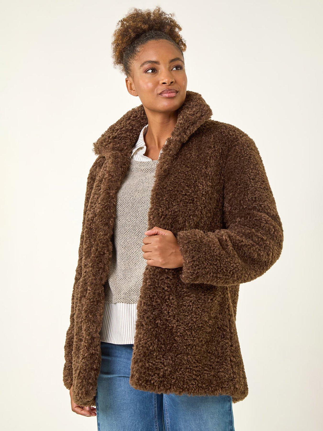 Roman Curly Soft Borg Coat - Brown