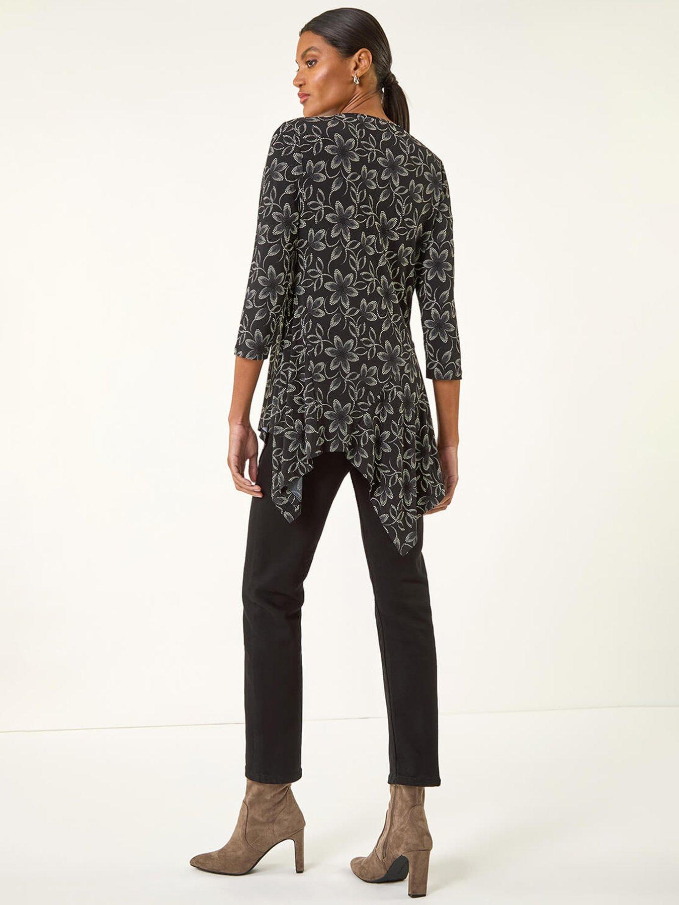 roman-floral-print-asymmetric-tunic-top-blackstillFront