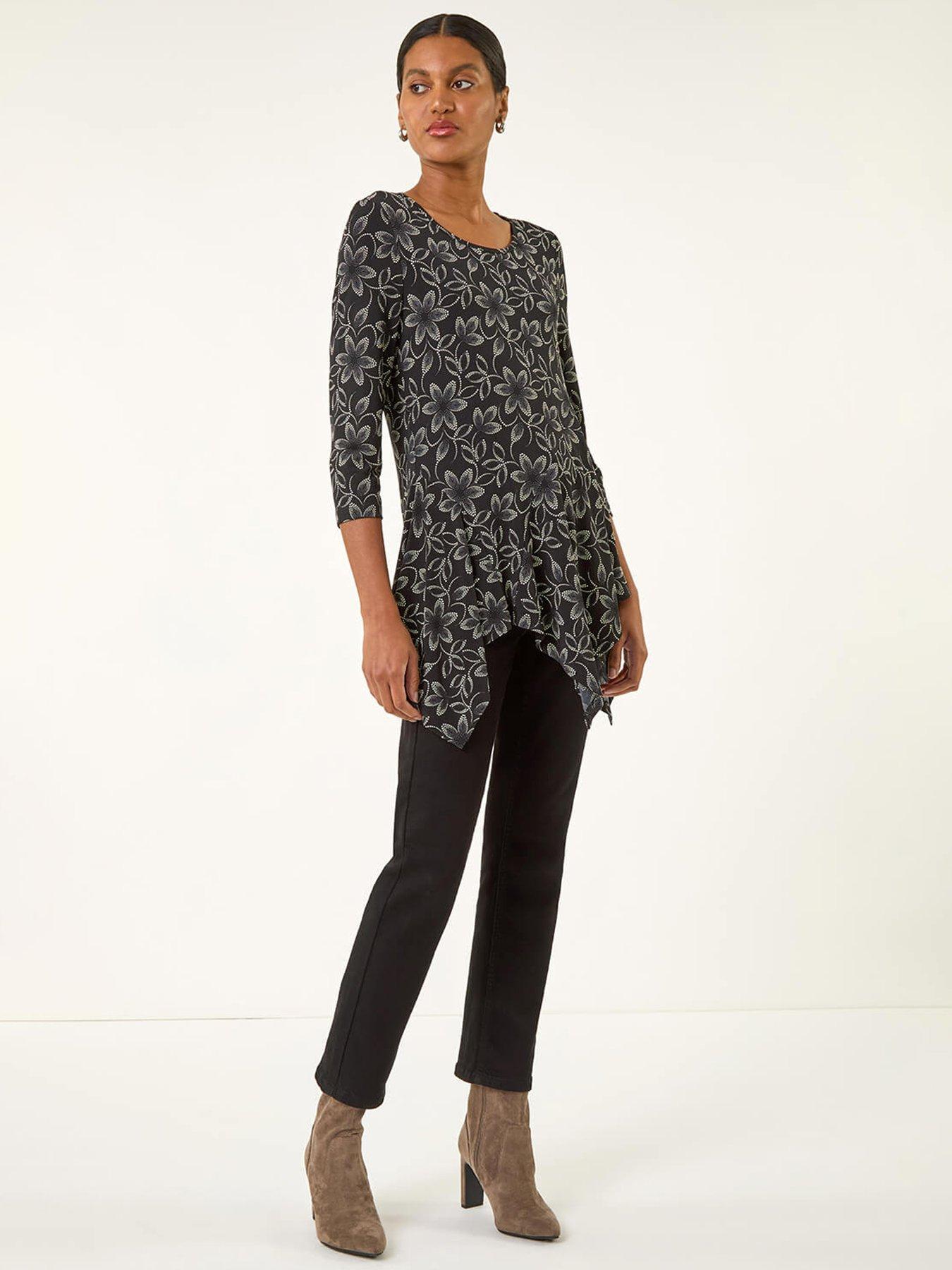 roman-floral-print-asymmetric-tunic-top-blackback