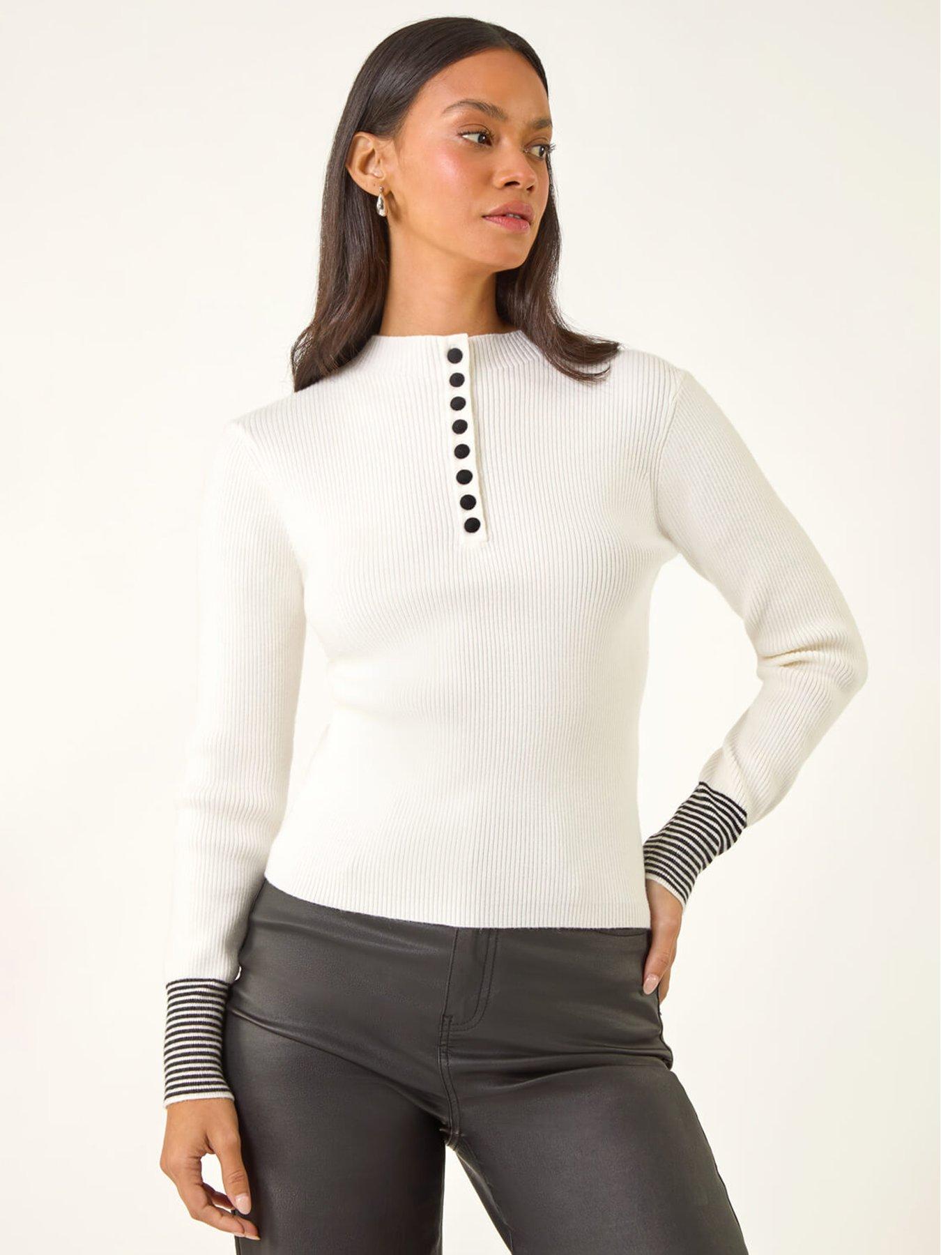 Roman Dusk Buttoned Ribbed Knit Jumper - White