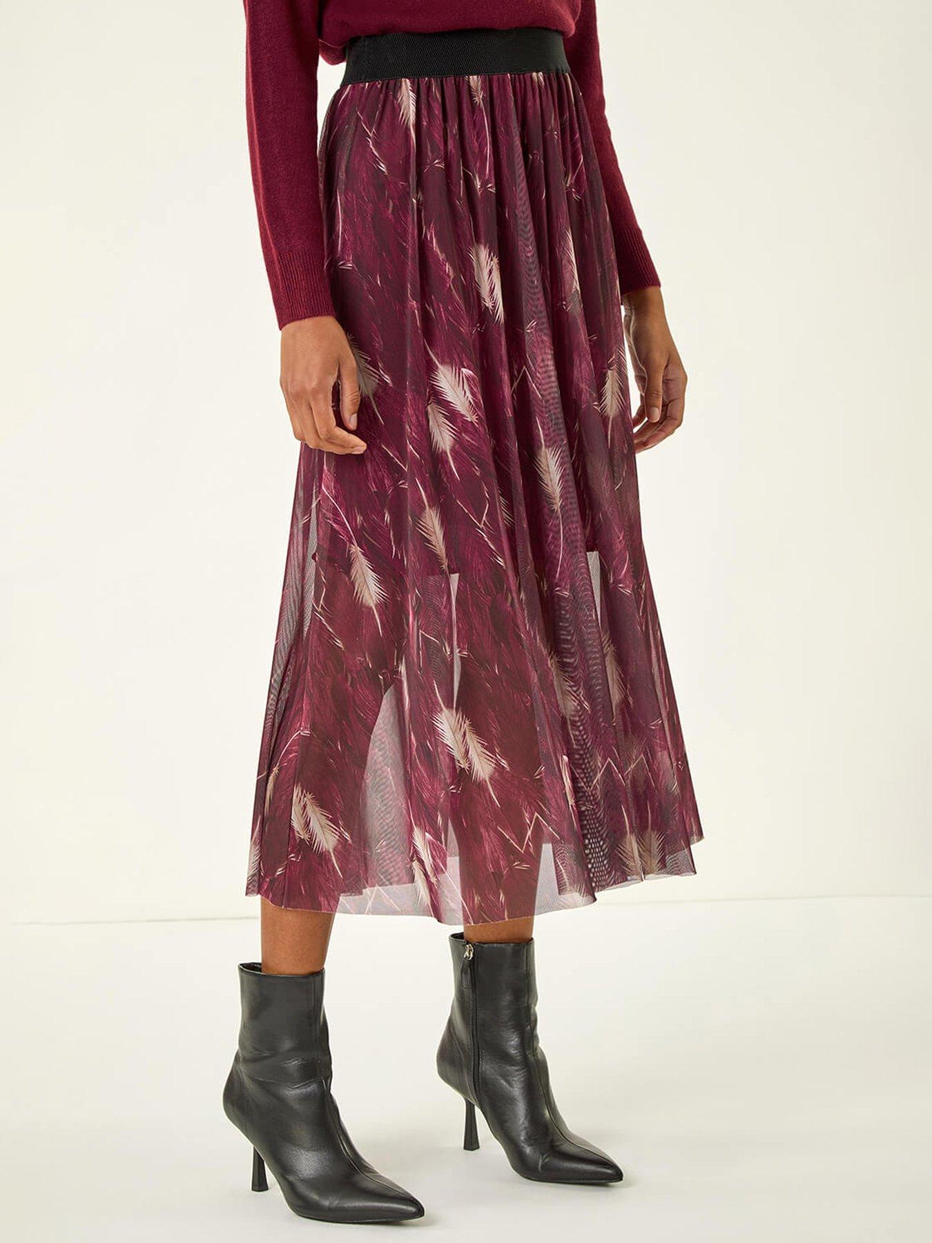 roman-abstract-print-mesh-overlay-skirt-red