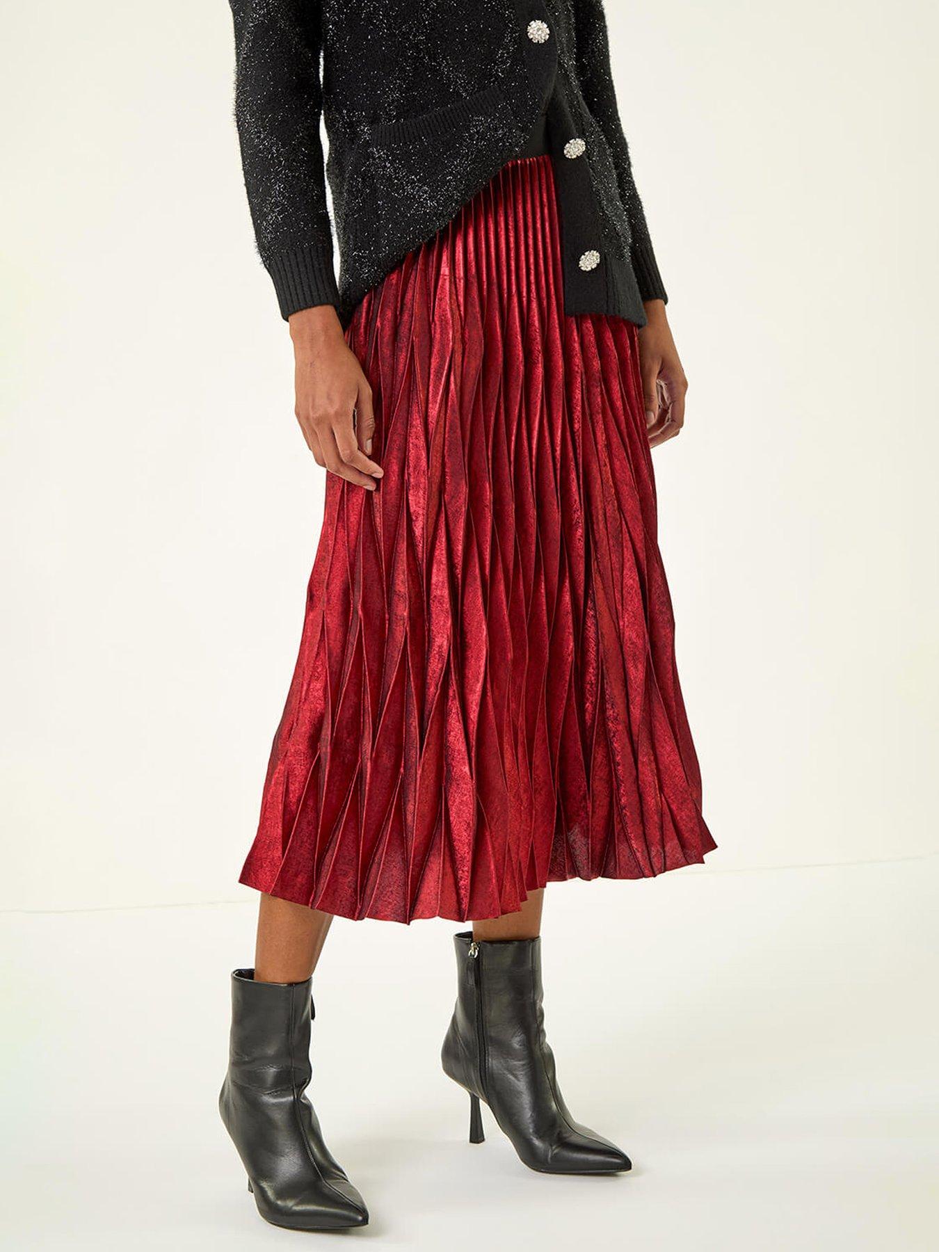 Roman Foil Pleated Skirt - Red