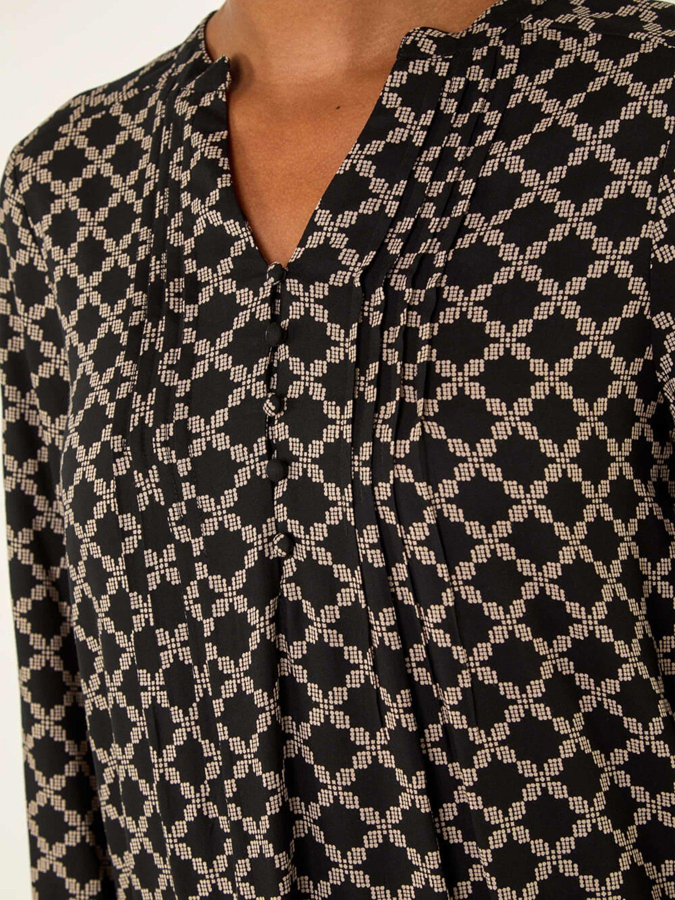 Image 5 of 5 of Roman Geo Print Pintuck Smock Dress - Black