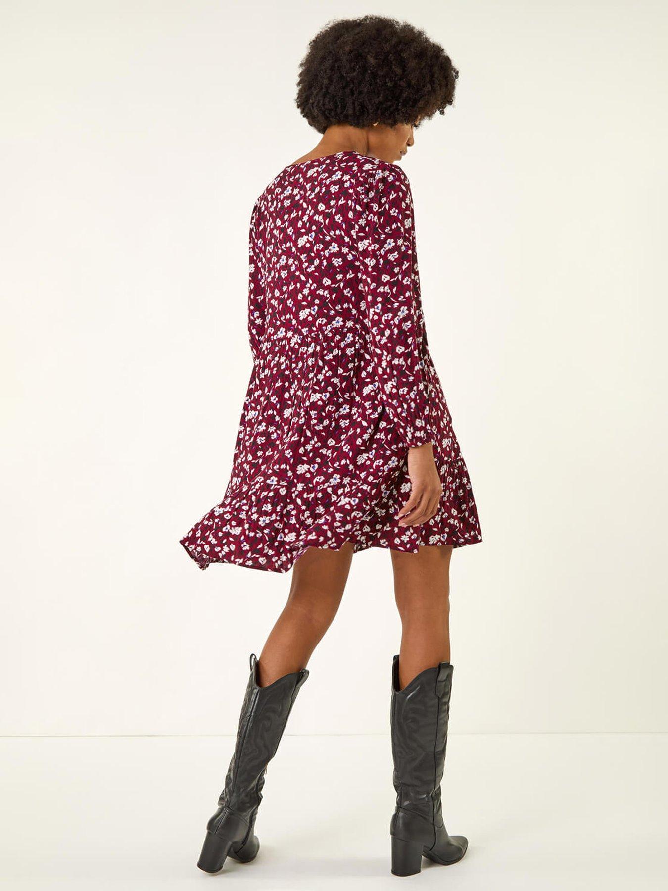 roman-floral-tie-front-smock-dress-redstillFront