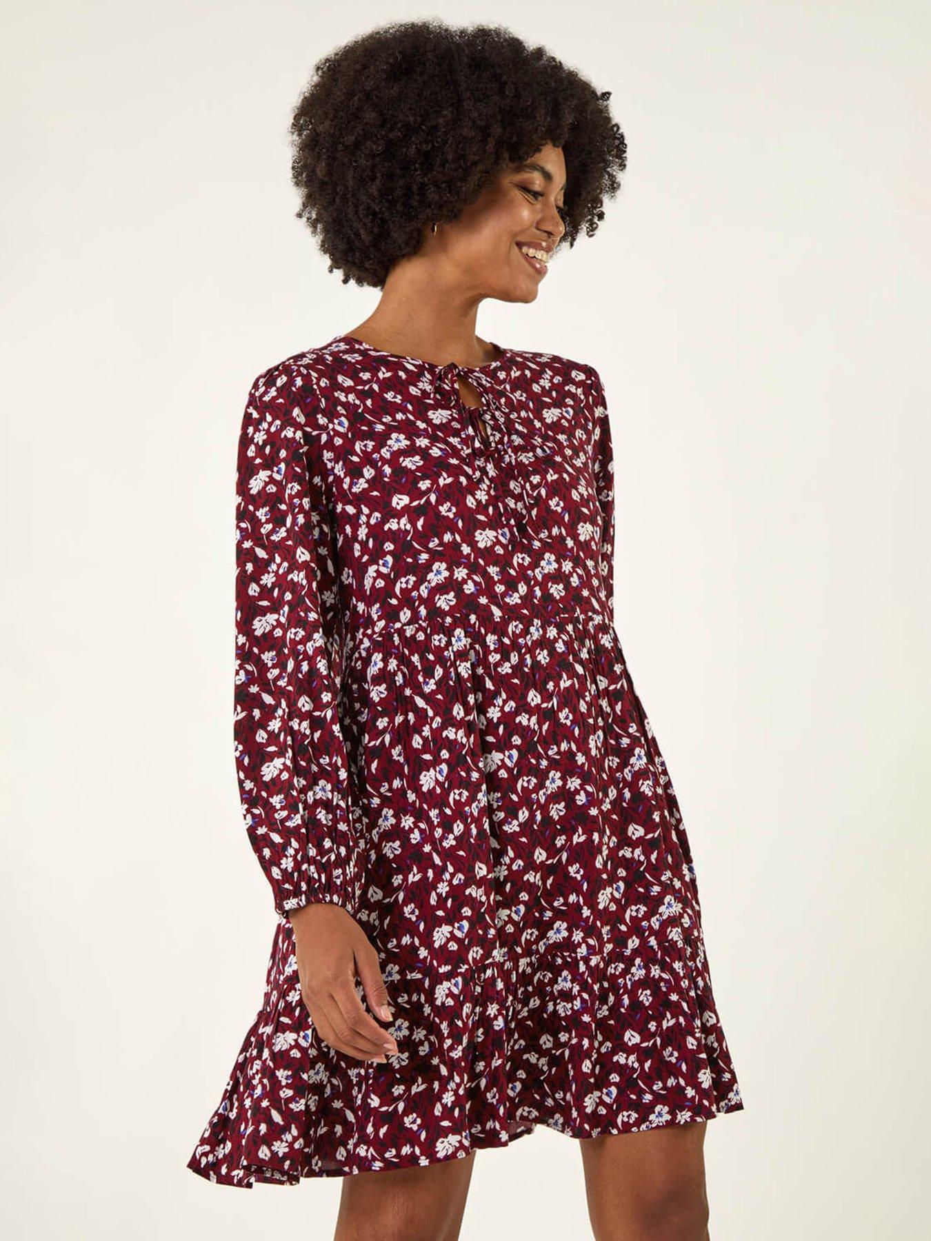 roman-floral-tie-front-smock-dress-redoutfit