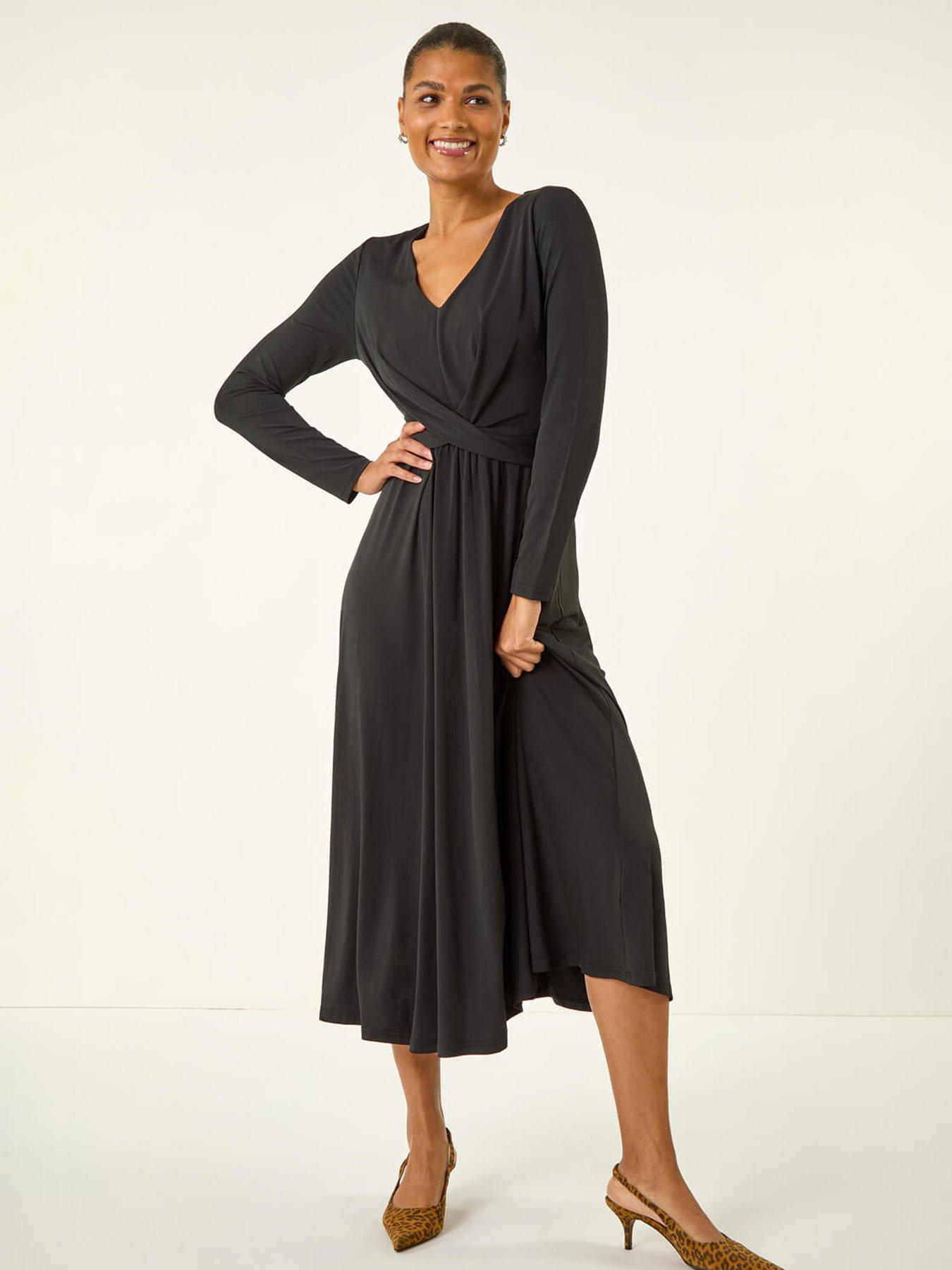roman-twist-front-stretch-midi-dress-black