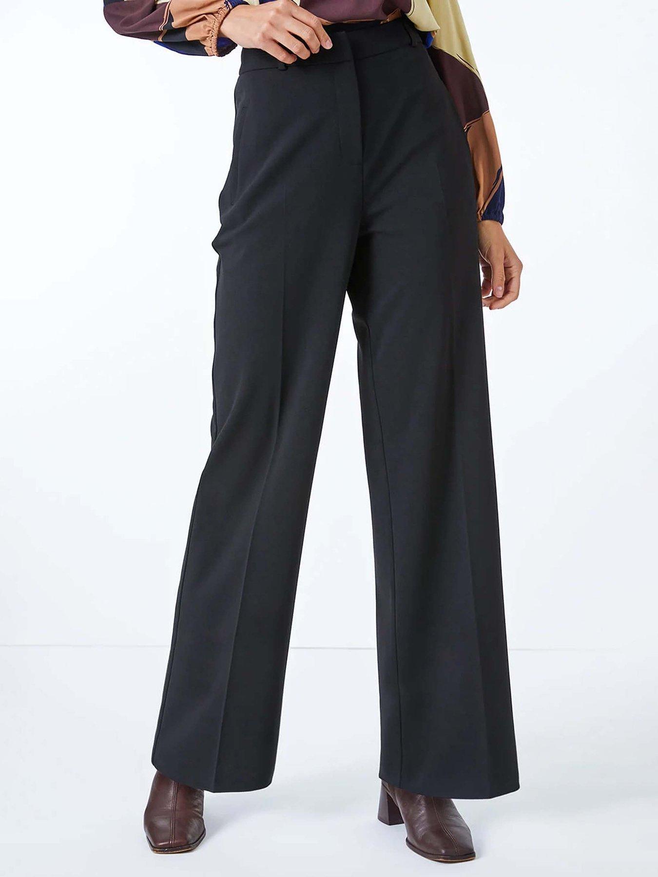 Roman Short Wide Leg Stretch Trousers - Black