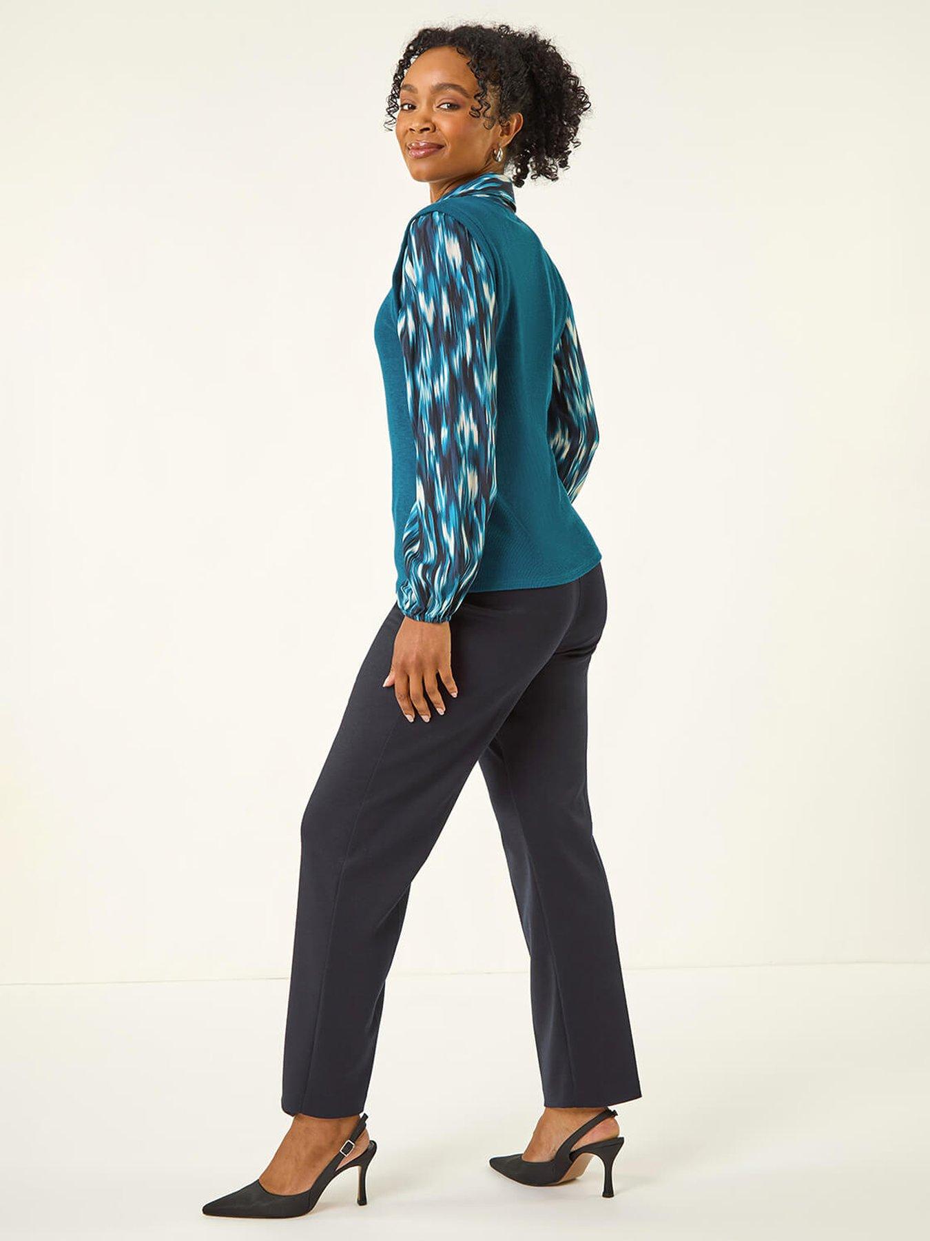Image 2 of 5 of Roman Petite Constrast V-neck Top - Blue
