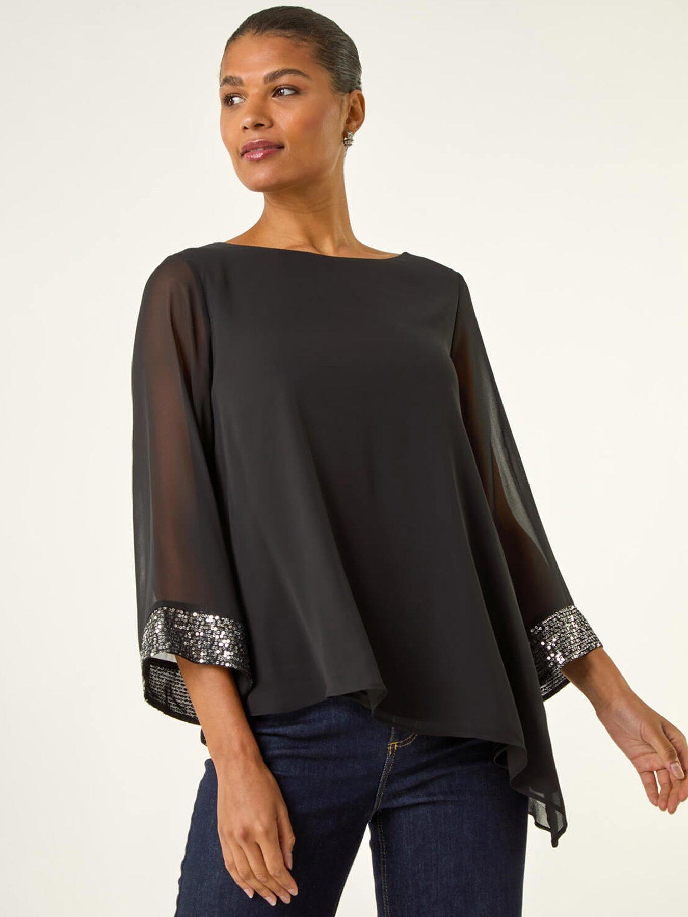 roman-asymmetric-sequin-cuff-top-black
