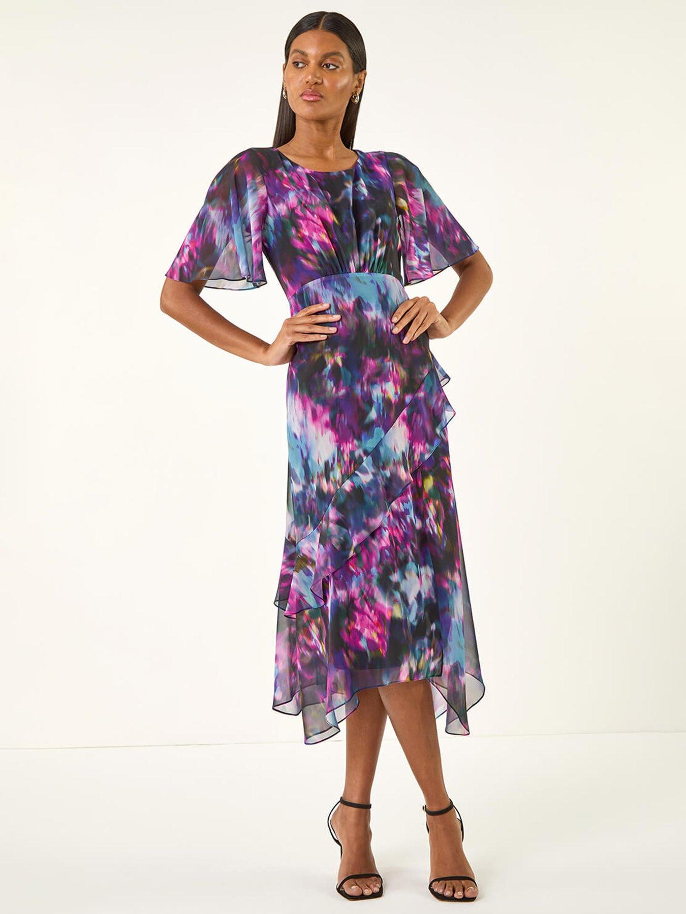 roman-blurred-floral-frill-midi-dress-black