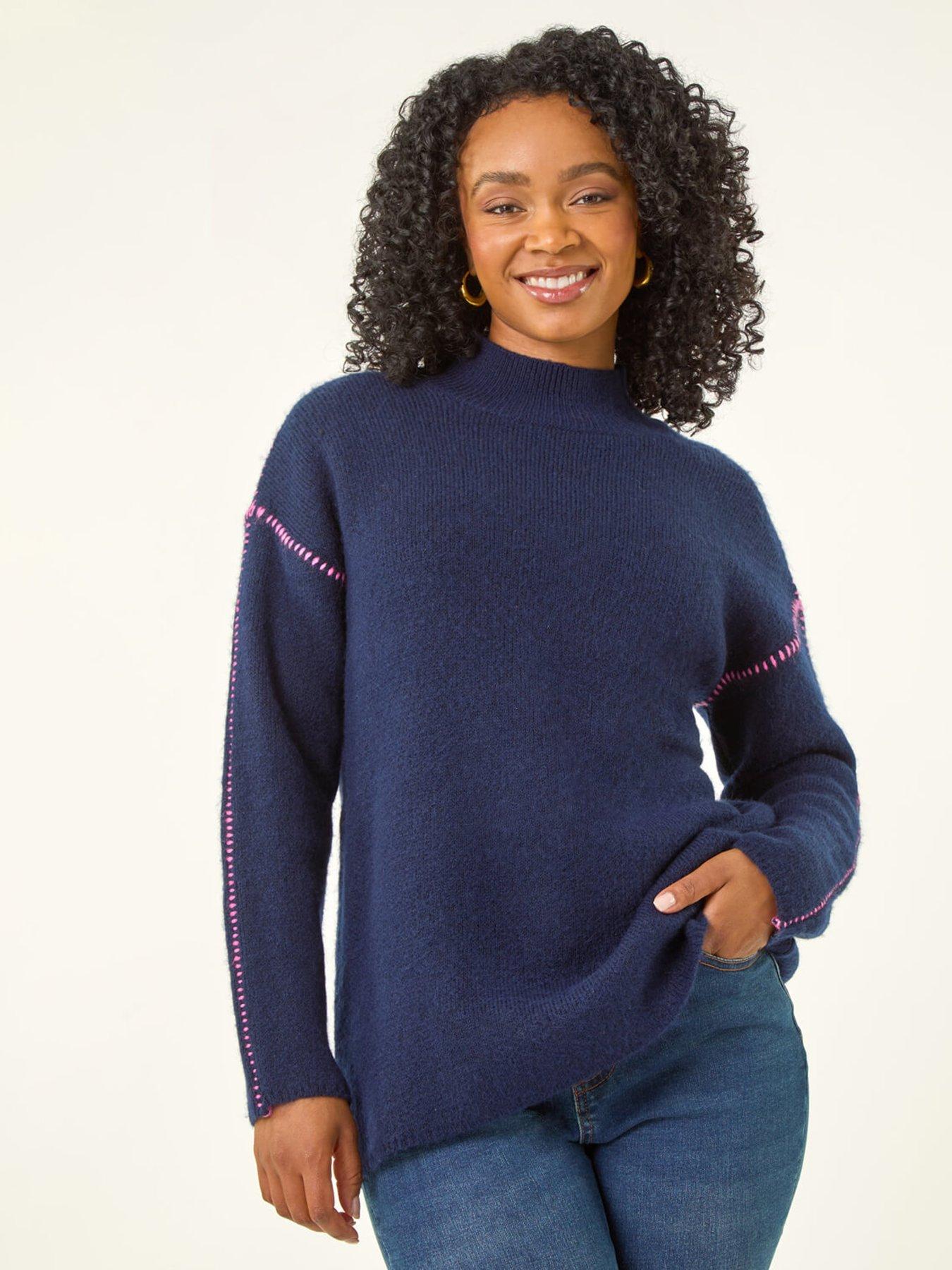 Roman Petite Contrast Stitch Jersey Jumper - Navy