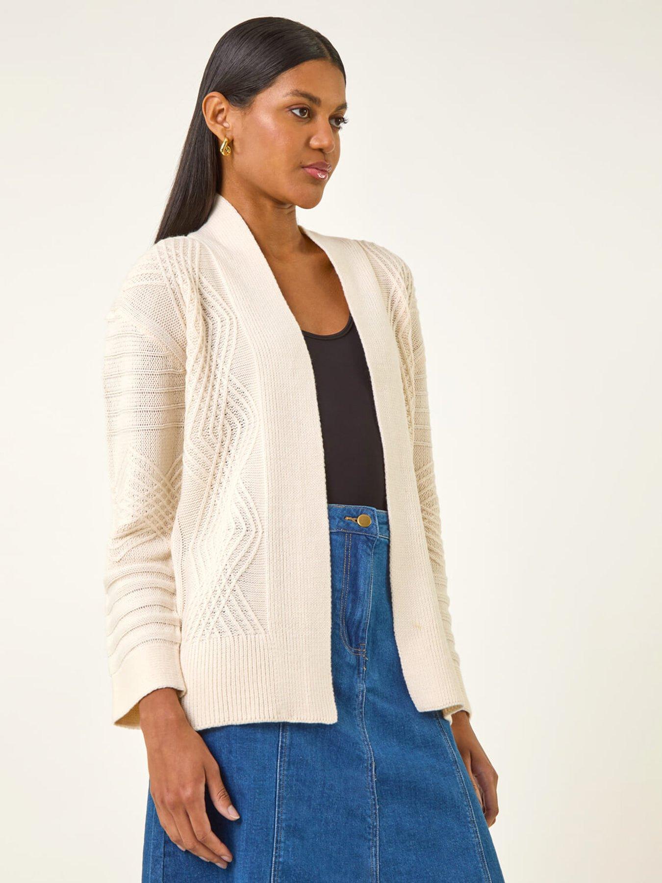 Roman Textured Knit Cardigan - White