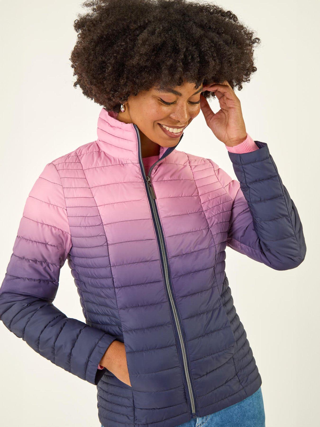 Roman Ombre Funnel Neck Padded Coat - Purple