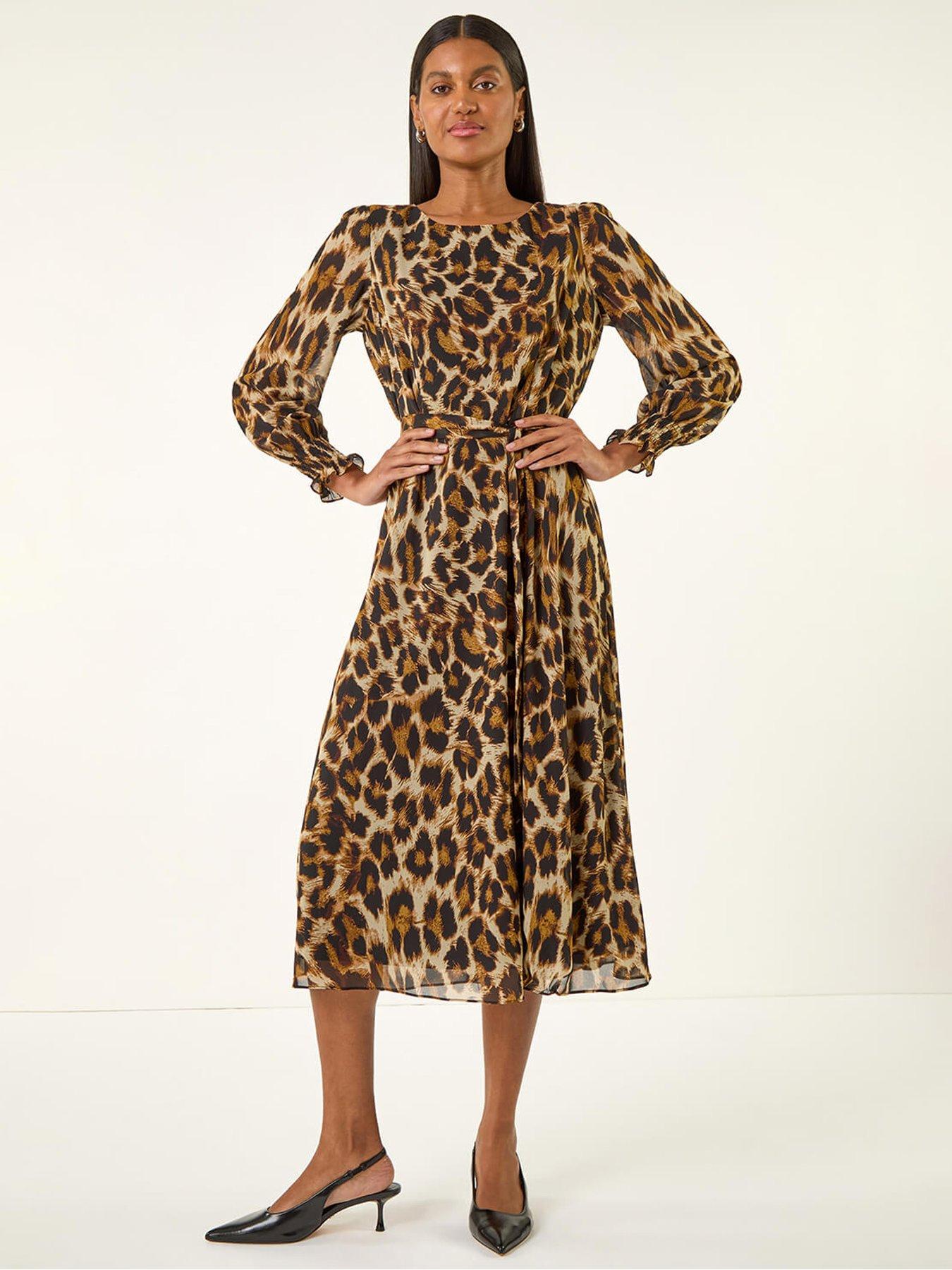 roman-animal-print-shirred-midi-dress-tan