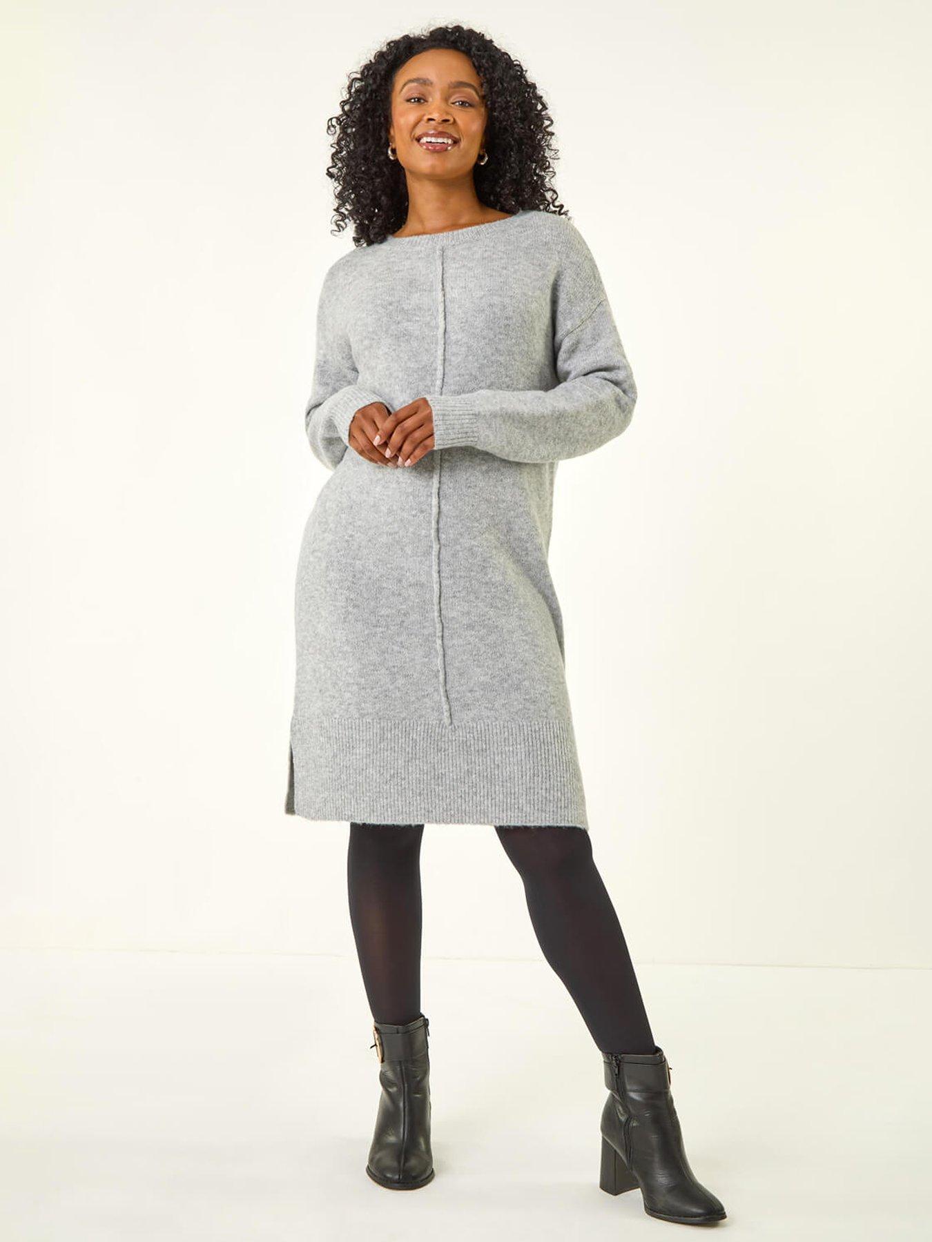 Roman Petite Knitted Pintuck Shift Dress - Grey