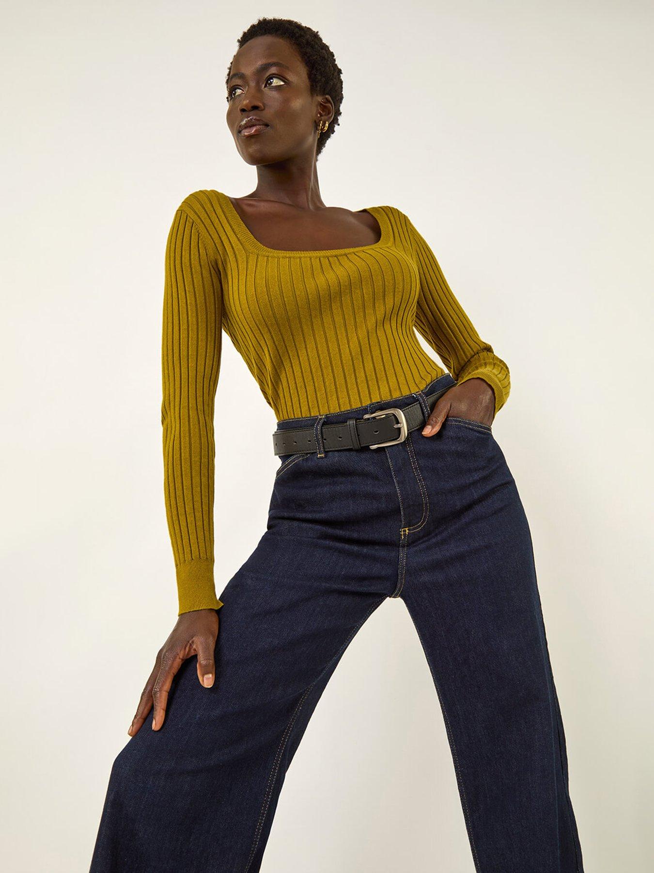 roman-square-neck-ribbed-knit-jumper-greenoutfit