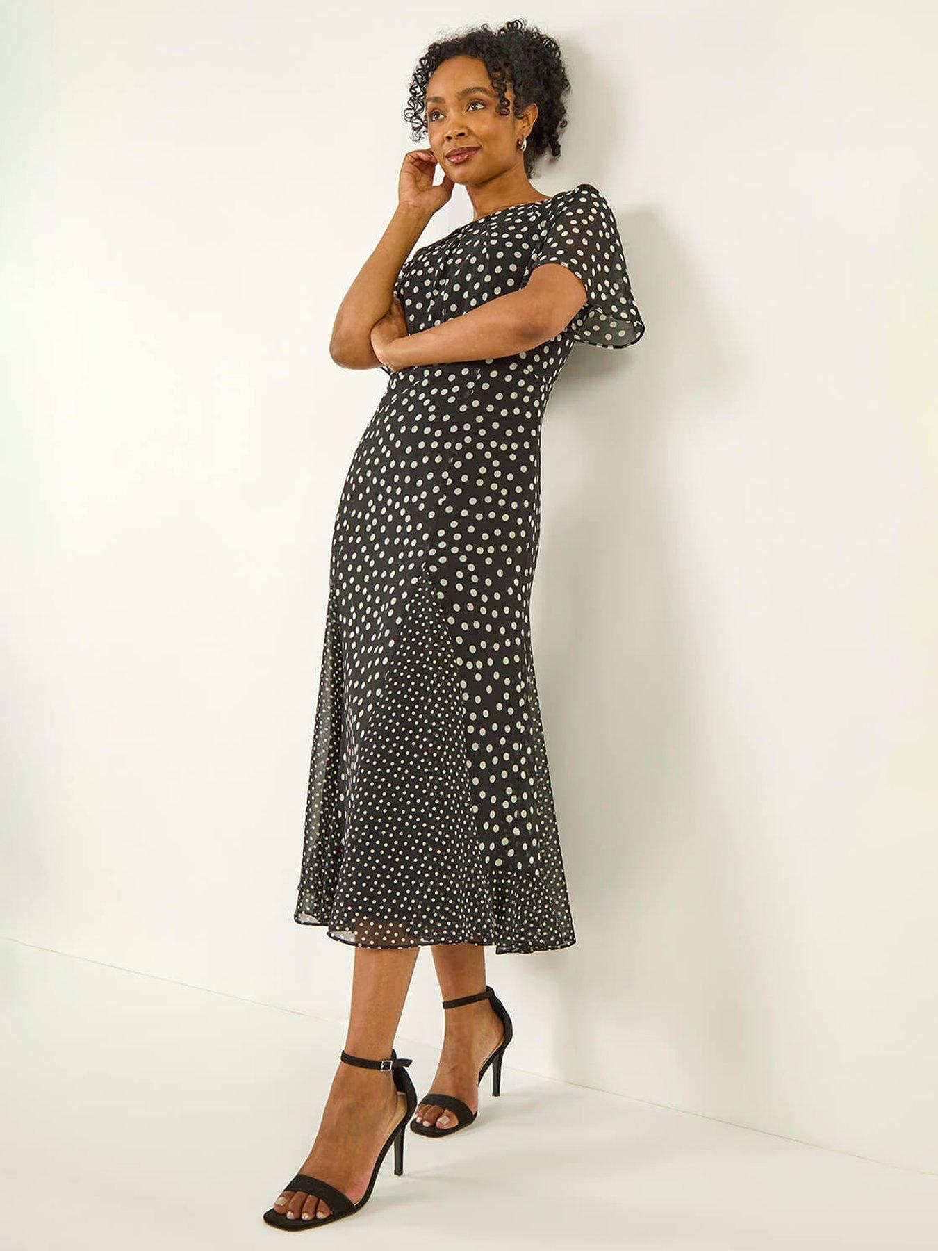 roman-petite-spot-print-godet-hem-midi-dress-black