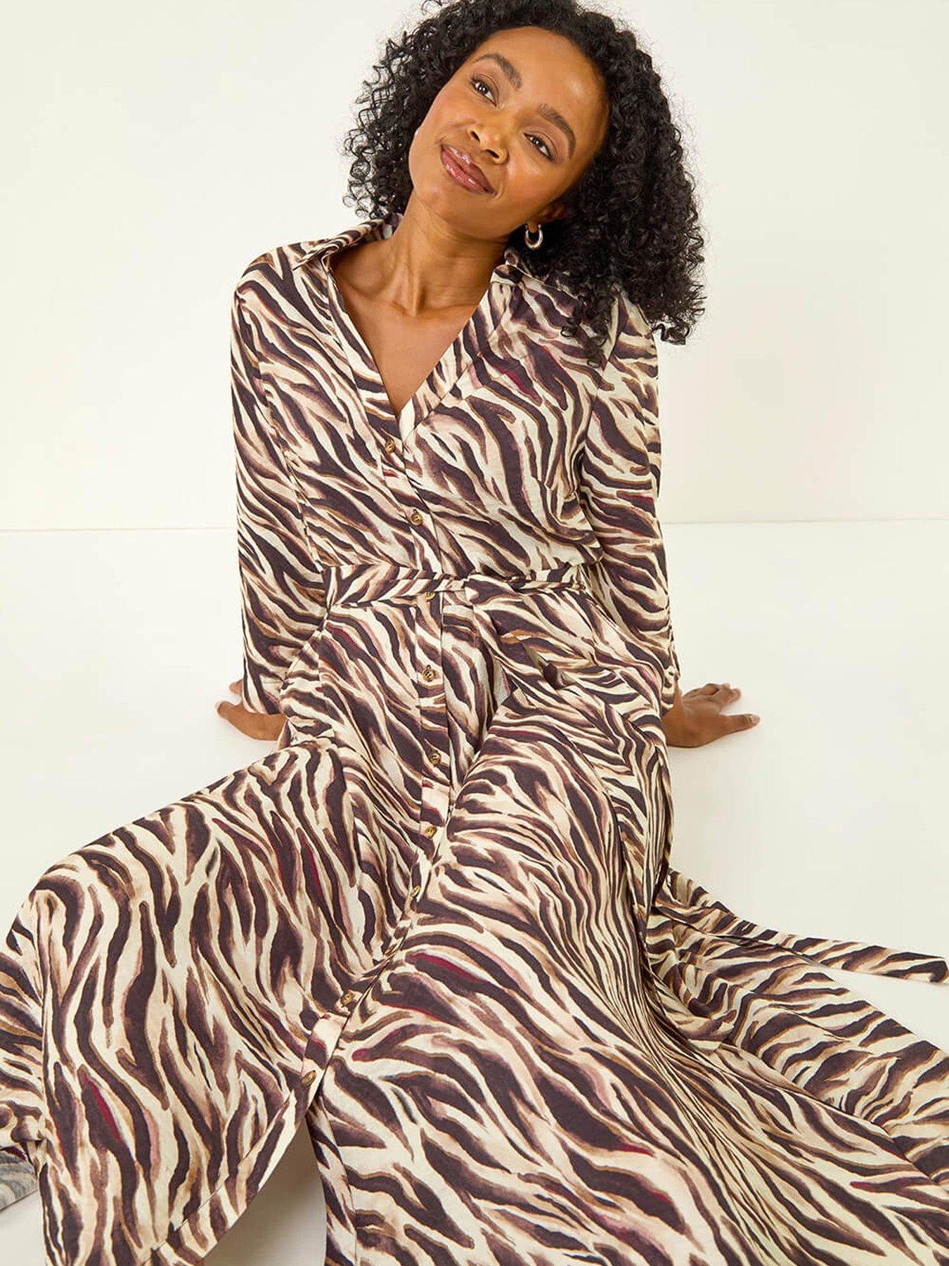 roman-petite-animal-print-midi-shirt-dress-brownoutfit