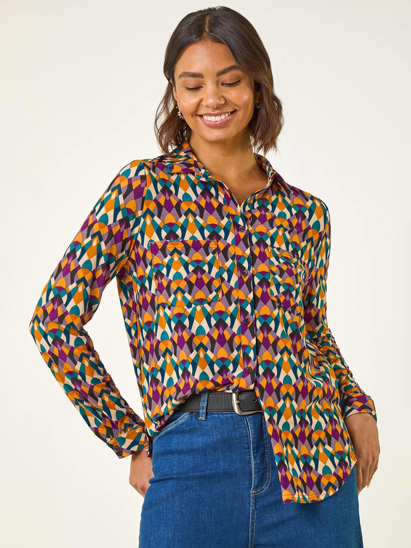 roman-geo-print-stretch-top-orange