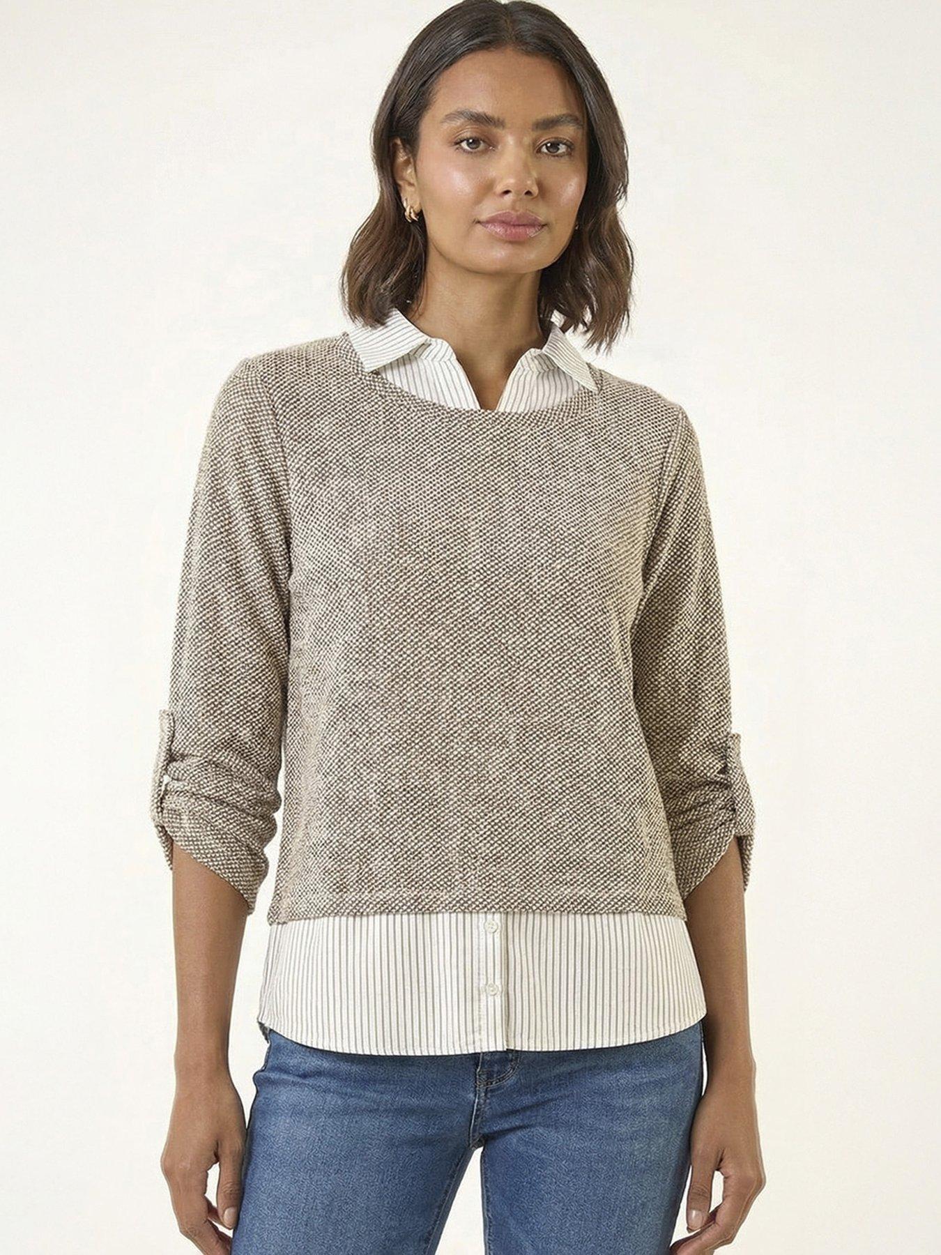 Image 1 of 5 of Roman Textured Snit Mock Shirt - Beige