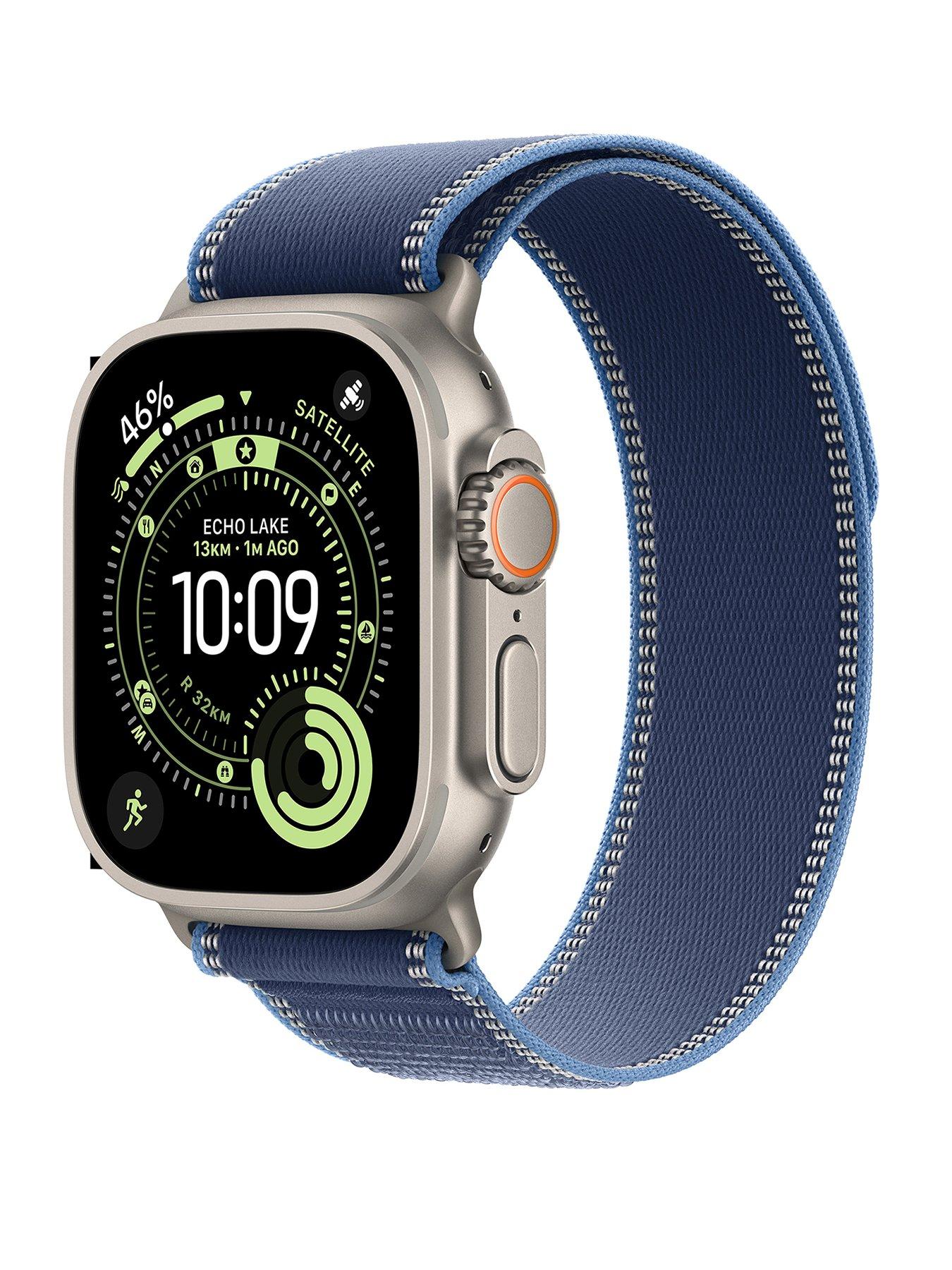 Apple Watch Ultra 3 (GPS + Cellular, 2025) 49mm Natural Titanium Case with Blue/Bright Blue Trail Loop - M/L