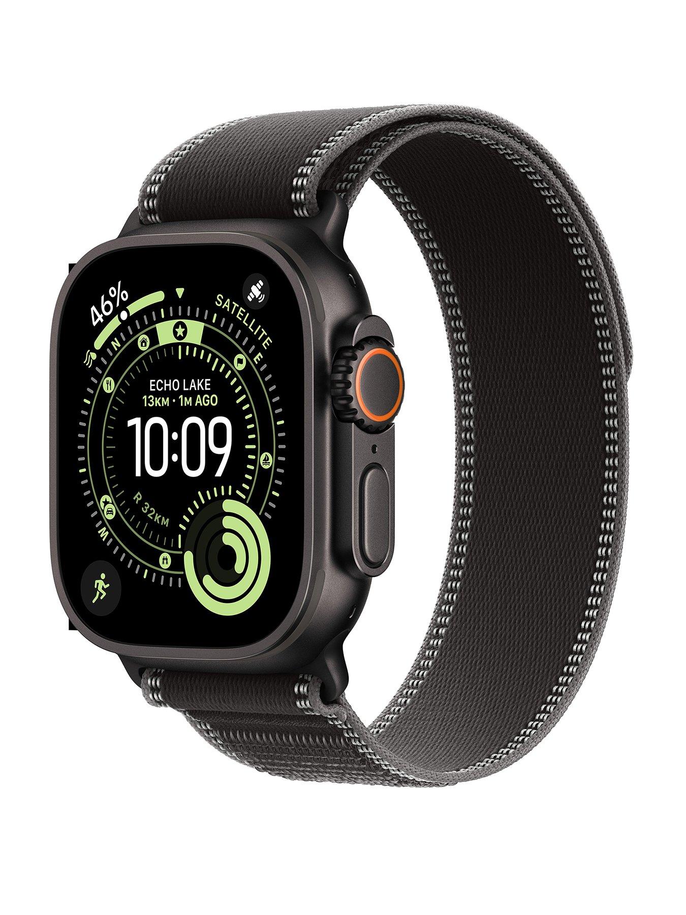 Apple Watch Ultra 3 (GPS + Cellular, 2025) 49mm Black Titanium Case with Black/Charcoal Trail Loop - S/M