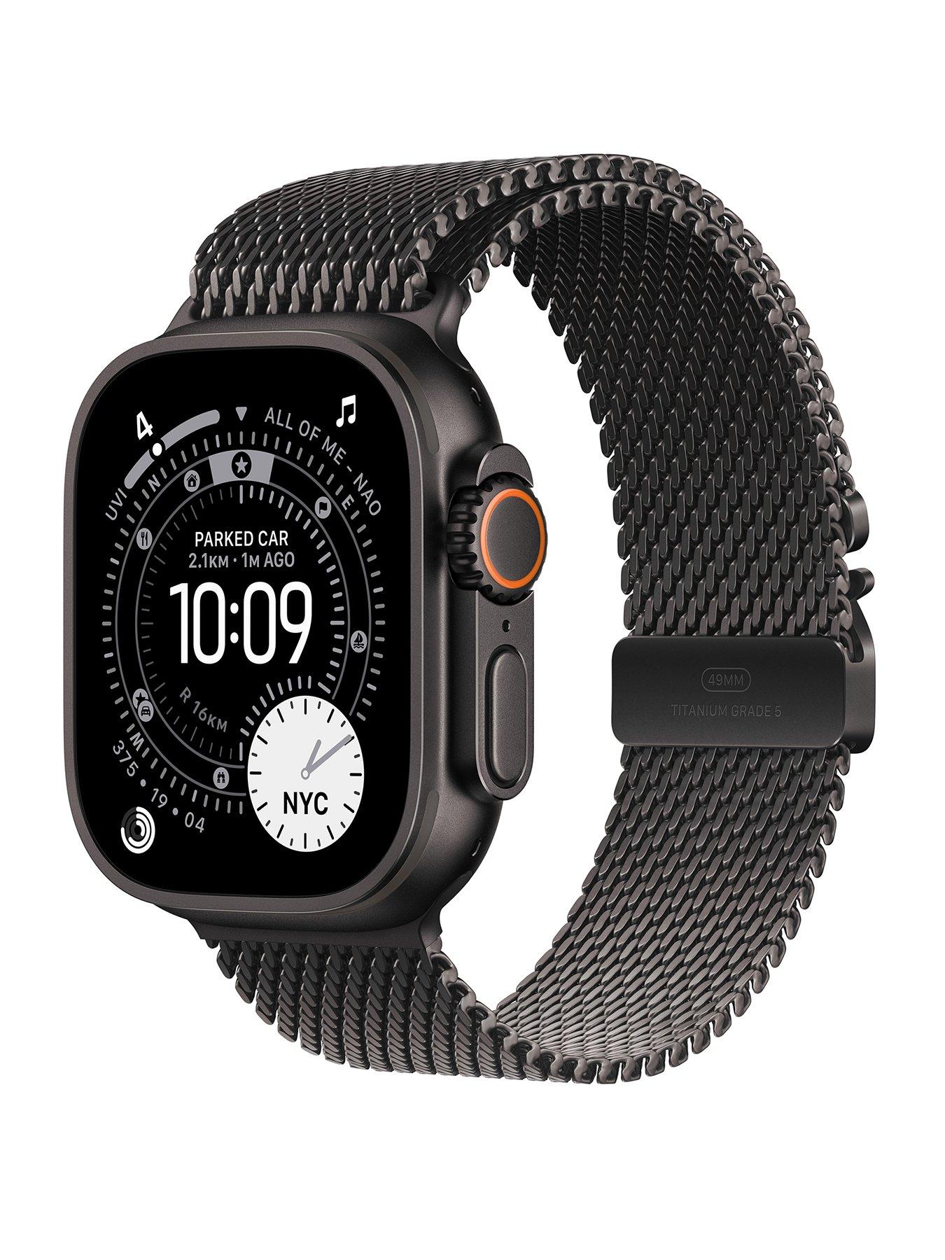 Apple Watch Ultra 3 (GPS + Cellular, 2025) 49mm Black Titanium Case with Black Titanium Milanese Loop - Medium