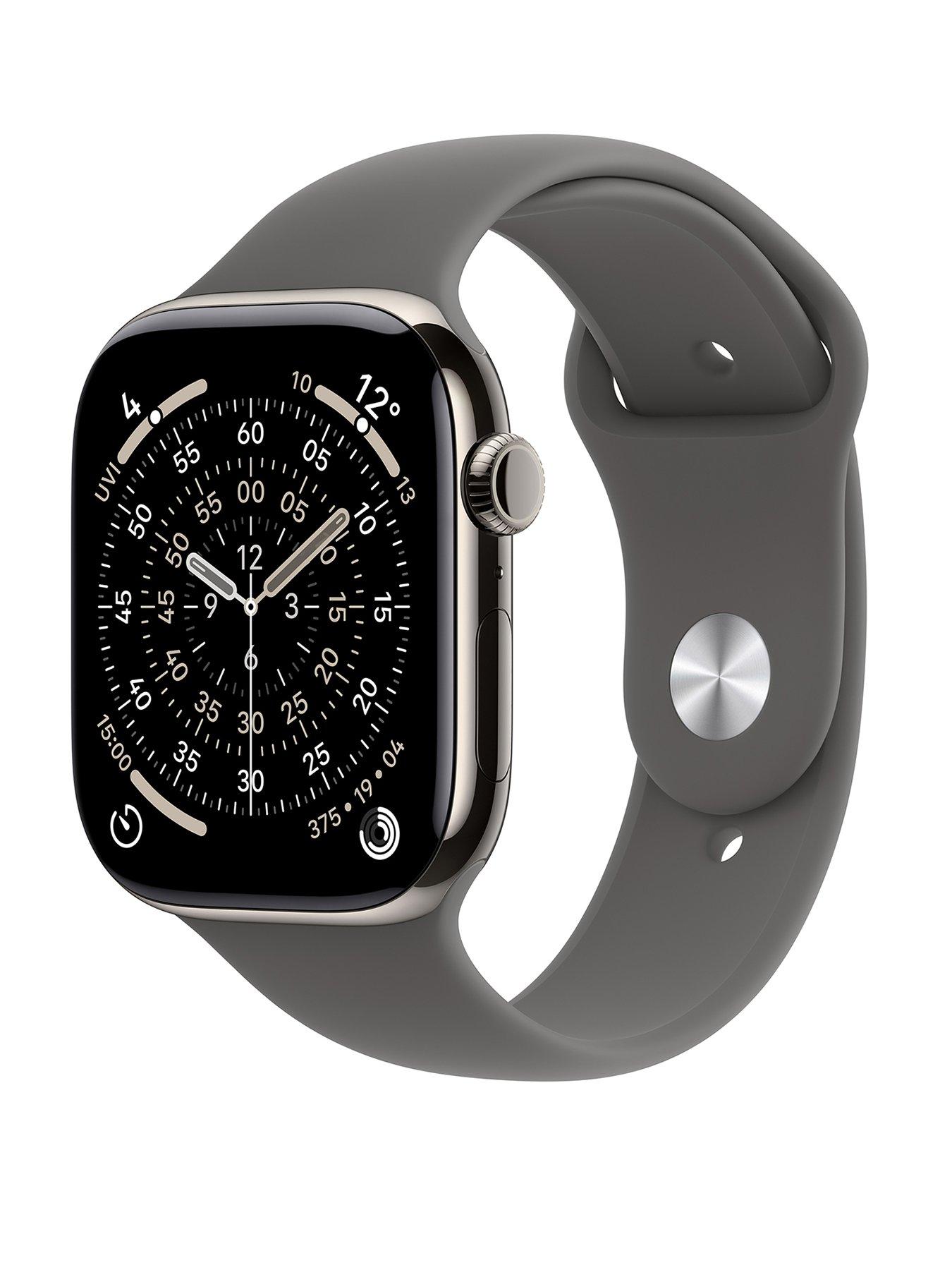 Apple Watch Series 11 (GPS + Cellular, 2025) 42mm Natural Titanium Case with Stone Grey Sport Band - S/M