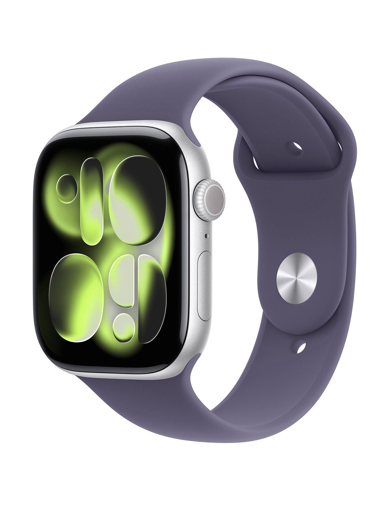 Apple Watch Series 11 (GPS + Cellular, 2025) 46mm Silver Aluminium Case with Purple Fog Sport Band - S/M