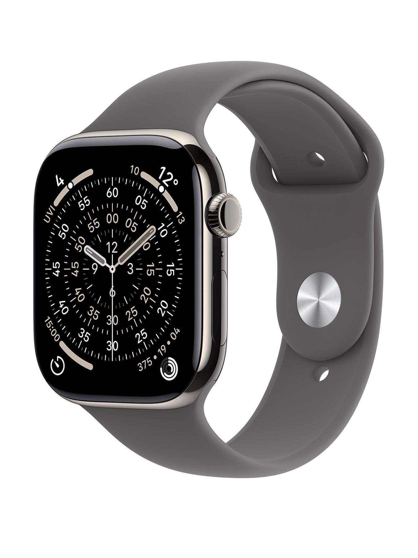 Apple Watch Series 11 (GPS + Cellular, 2025) 46mm Natural Titanium Case with Stone Grey Sport Band - S/M
