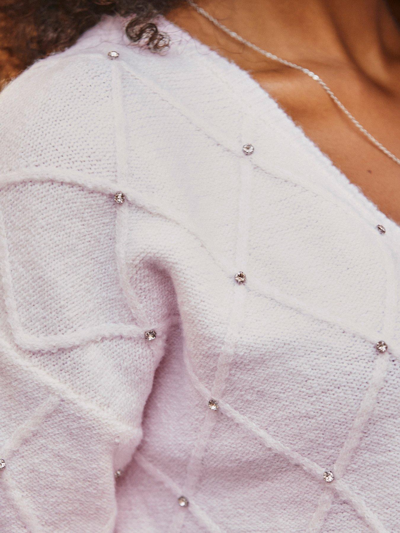 Image 5 of 6 of Sosandar Pointelle Diamante Embellished Jumper - Soft Pink