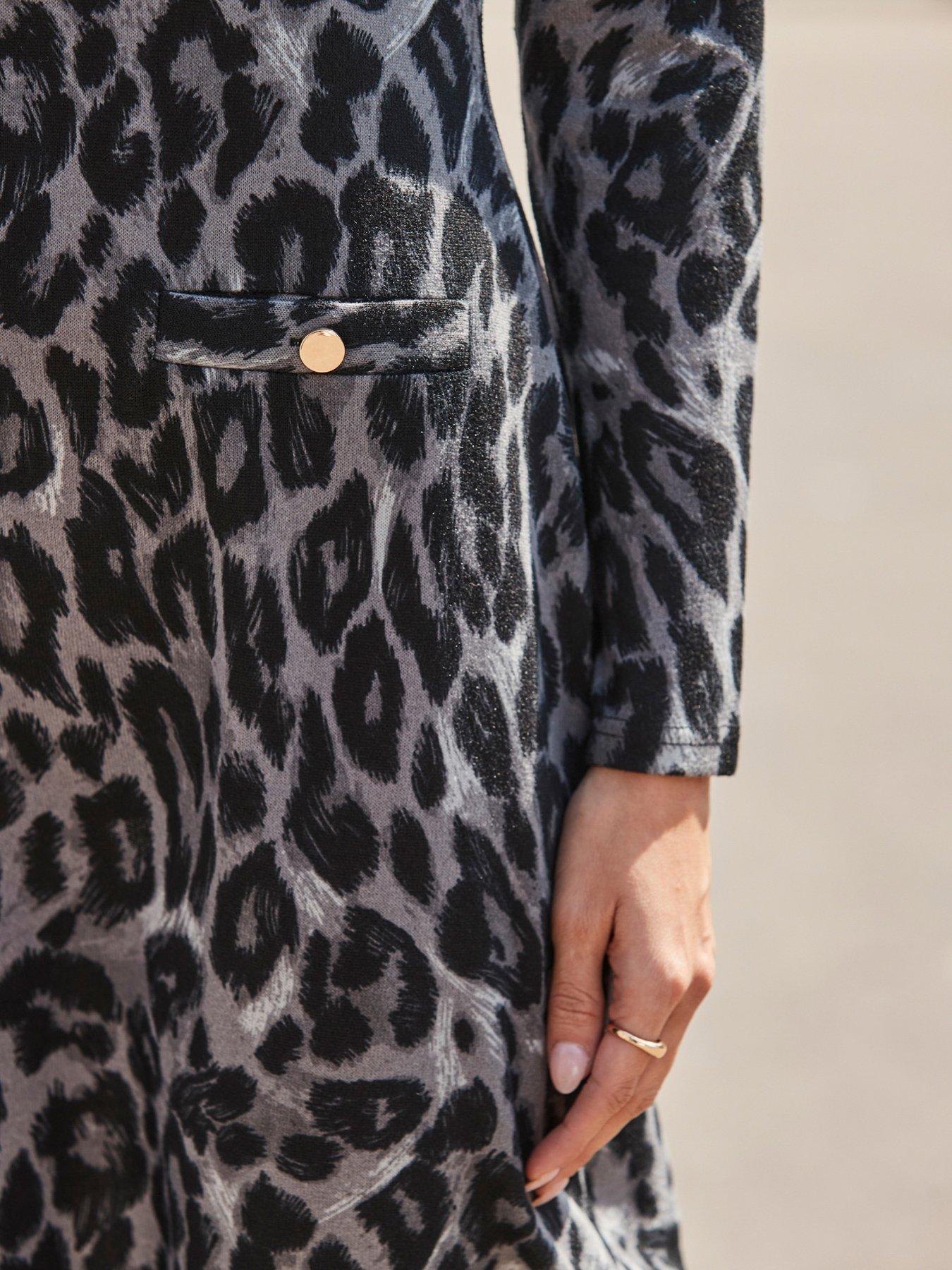 Image 5 of 6 of Sosandar Leopard Print Shift Dress - Grey