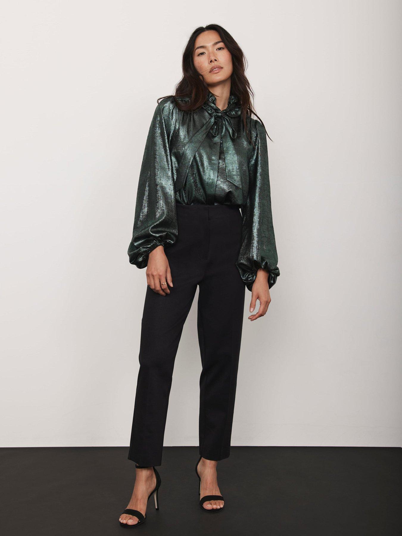 Image 3 of 6 of Mint Velvet Metallic Bow Neck Blouse - Green