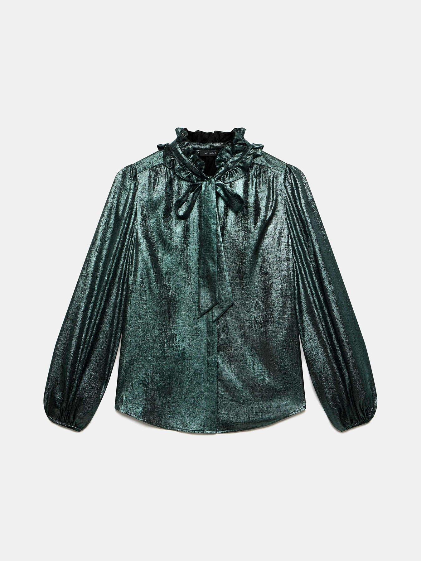 Image 5 of 6 of Mint Velvet Metallic Bow Neck Blouse - Green