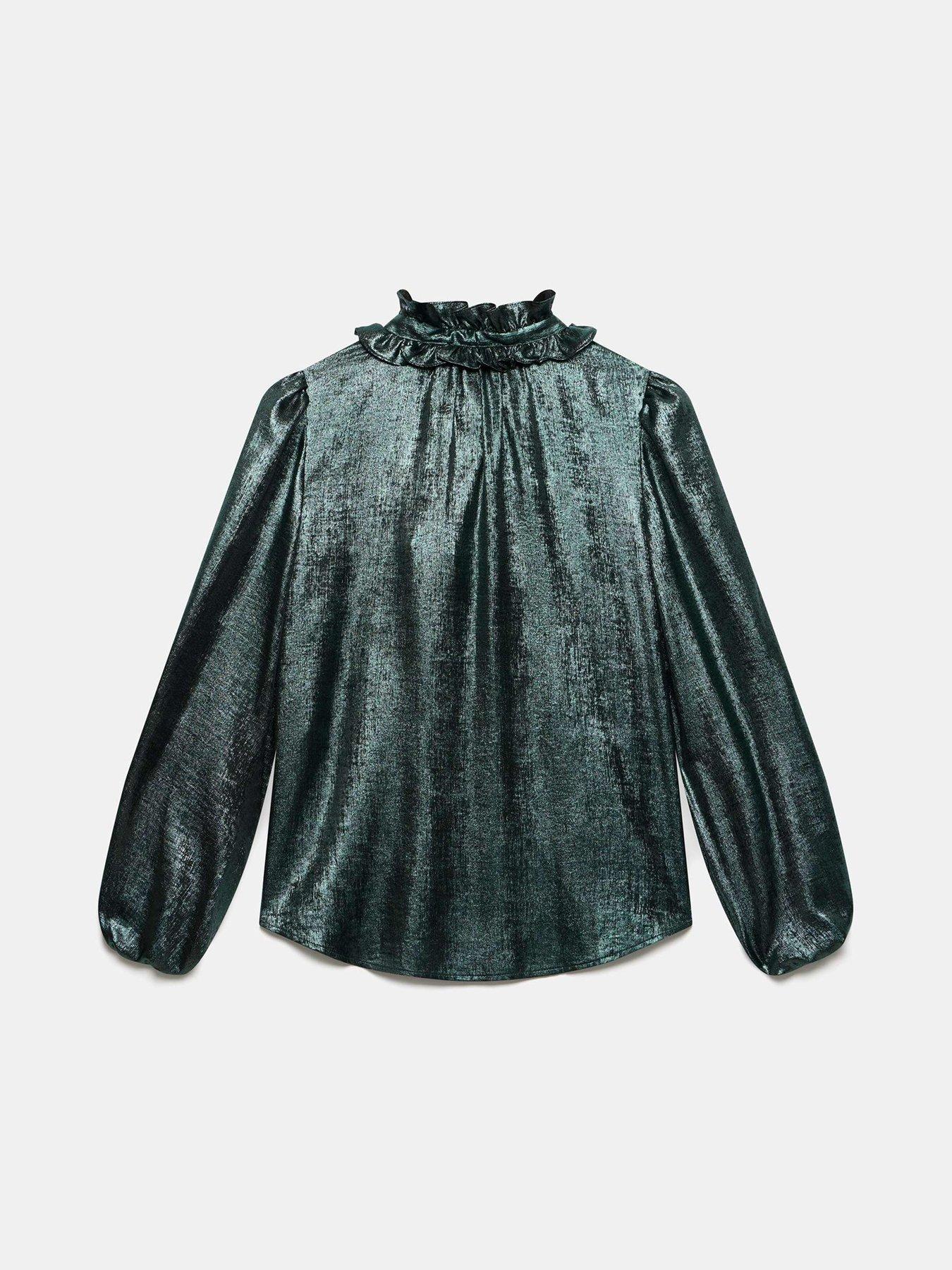 Image 6 of 6 of Mint Velvet Metallic Bow Neck Blouse - Green