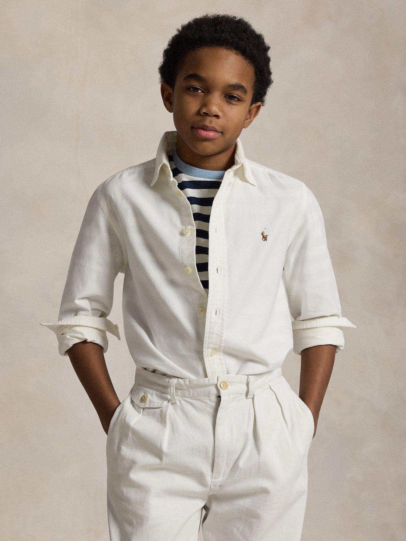 Image 1 of 5 of Polo Ralph Lauren Boys Long Sleeve Oxford Shirt - White