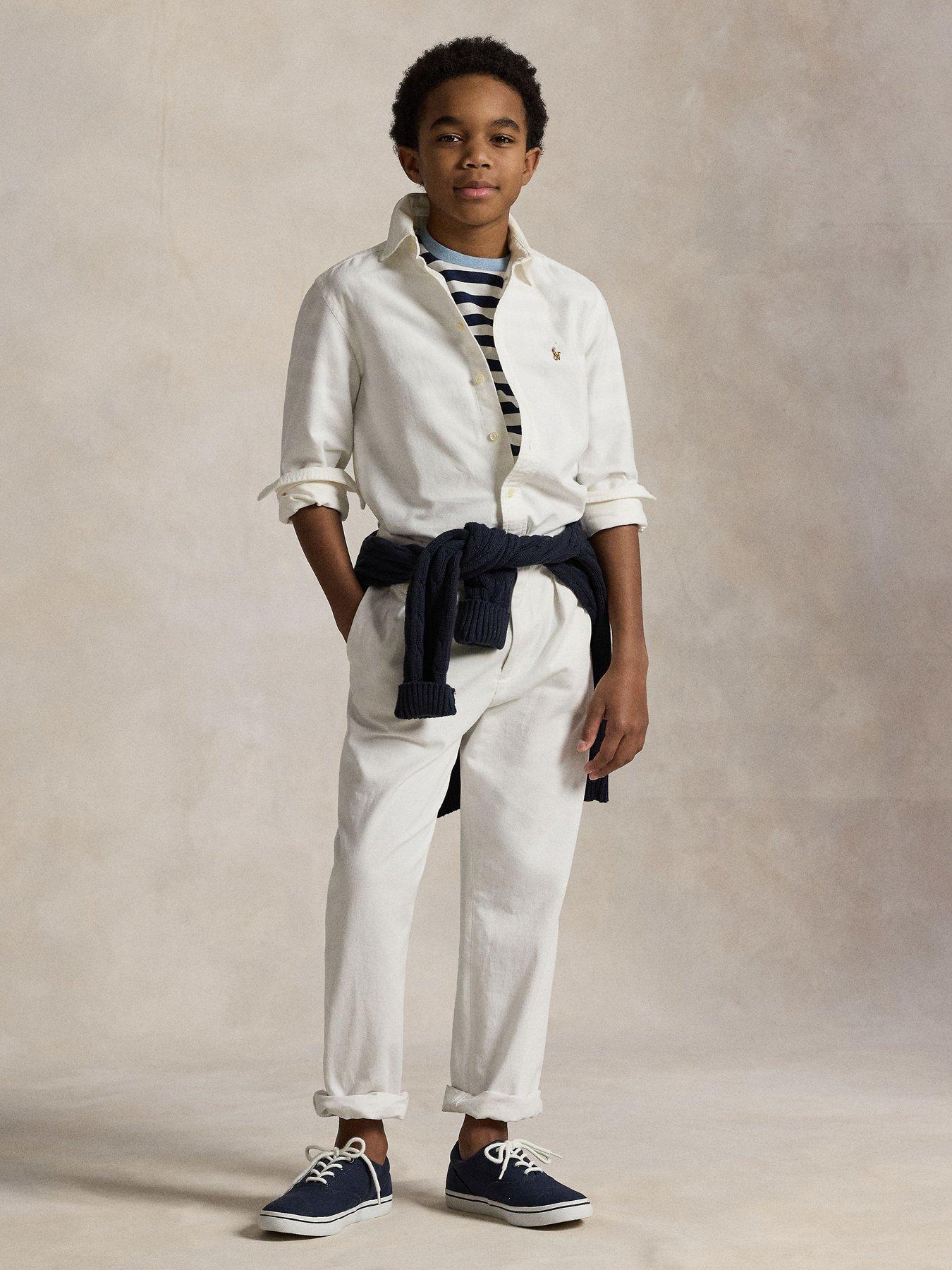 Image 2 of 5 of Polo Ralph Lauren Boys Long Sleeve Oxford Shirt - White