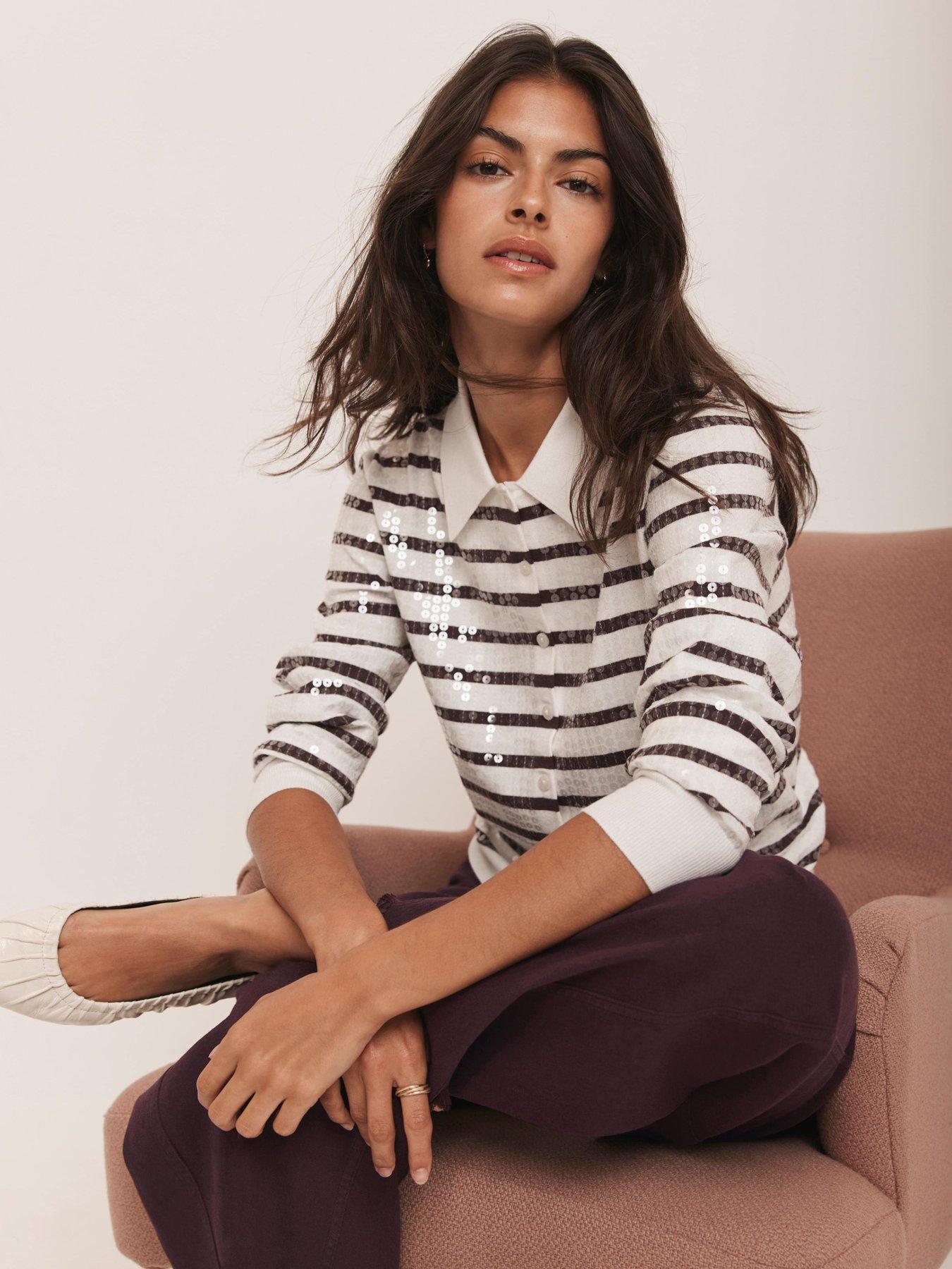 Mint Velvet Sequin Cardigan - Burgundy Stripe