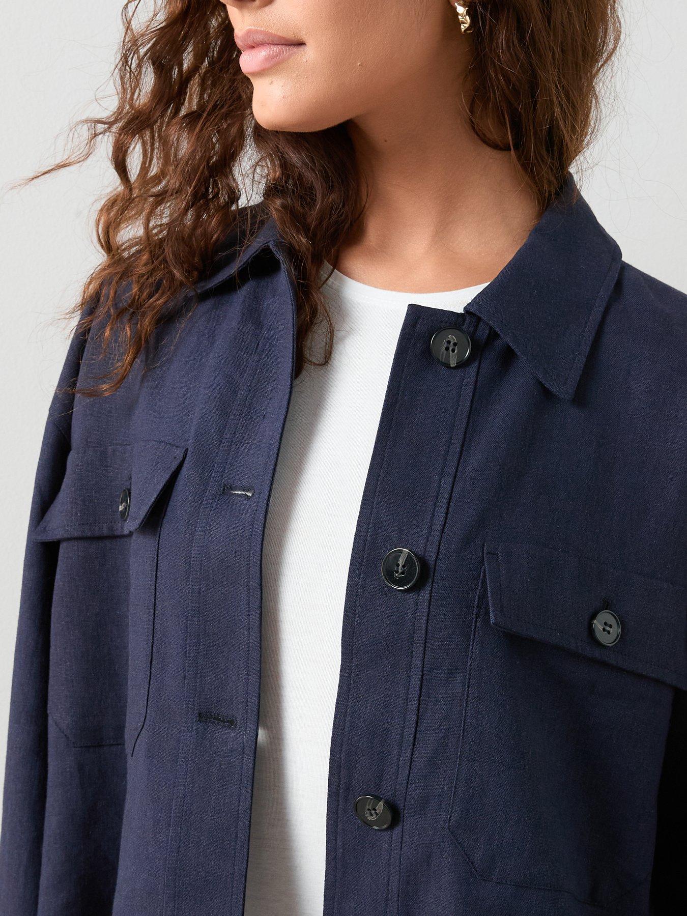 Image 4 of 7 of The Very Collection Linen Blend Utility Jacket With Contrast Lining