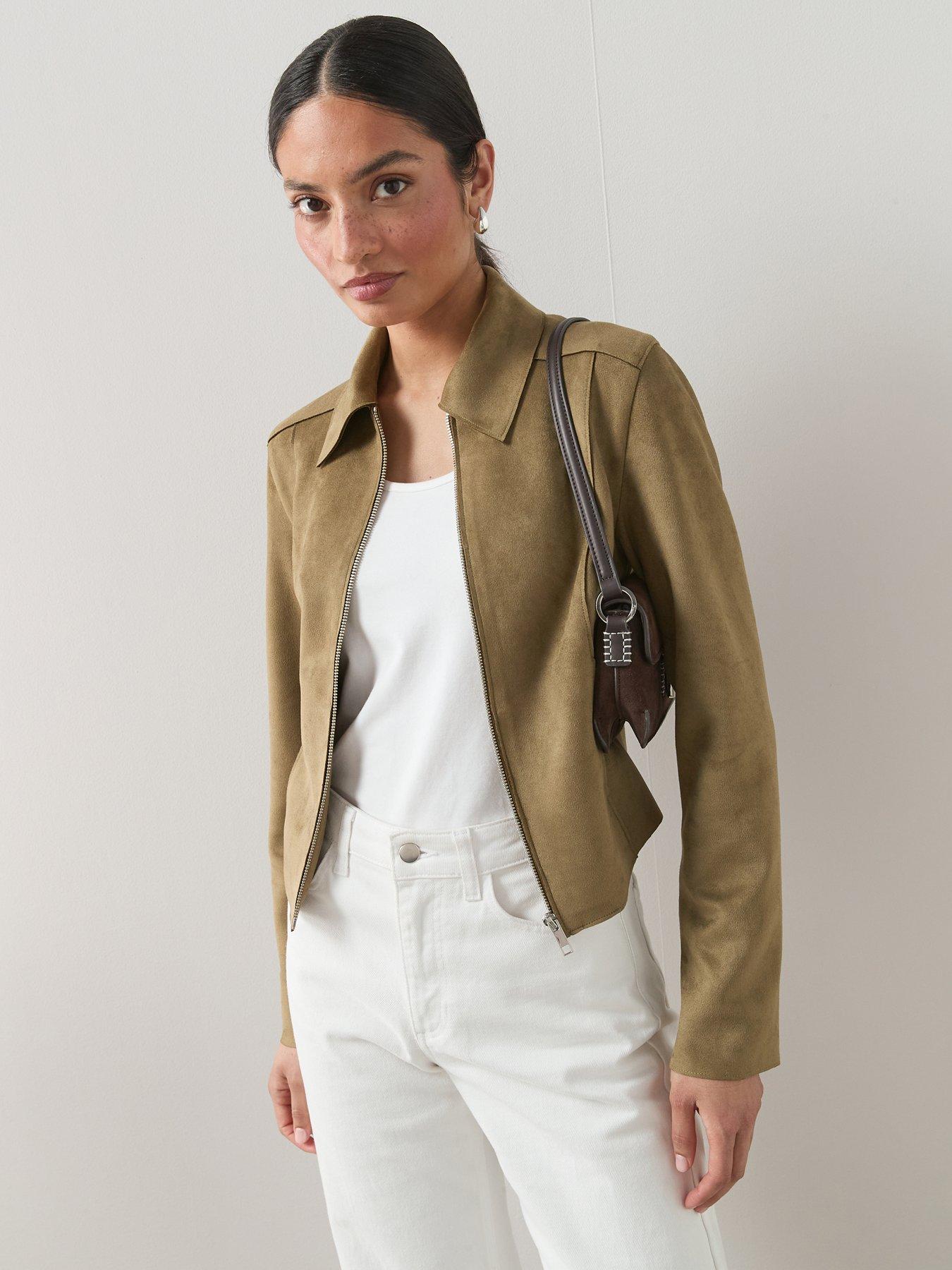 Image 1 of 6 of The Very Collection Faux Suede Jacket - Khaki