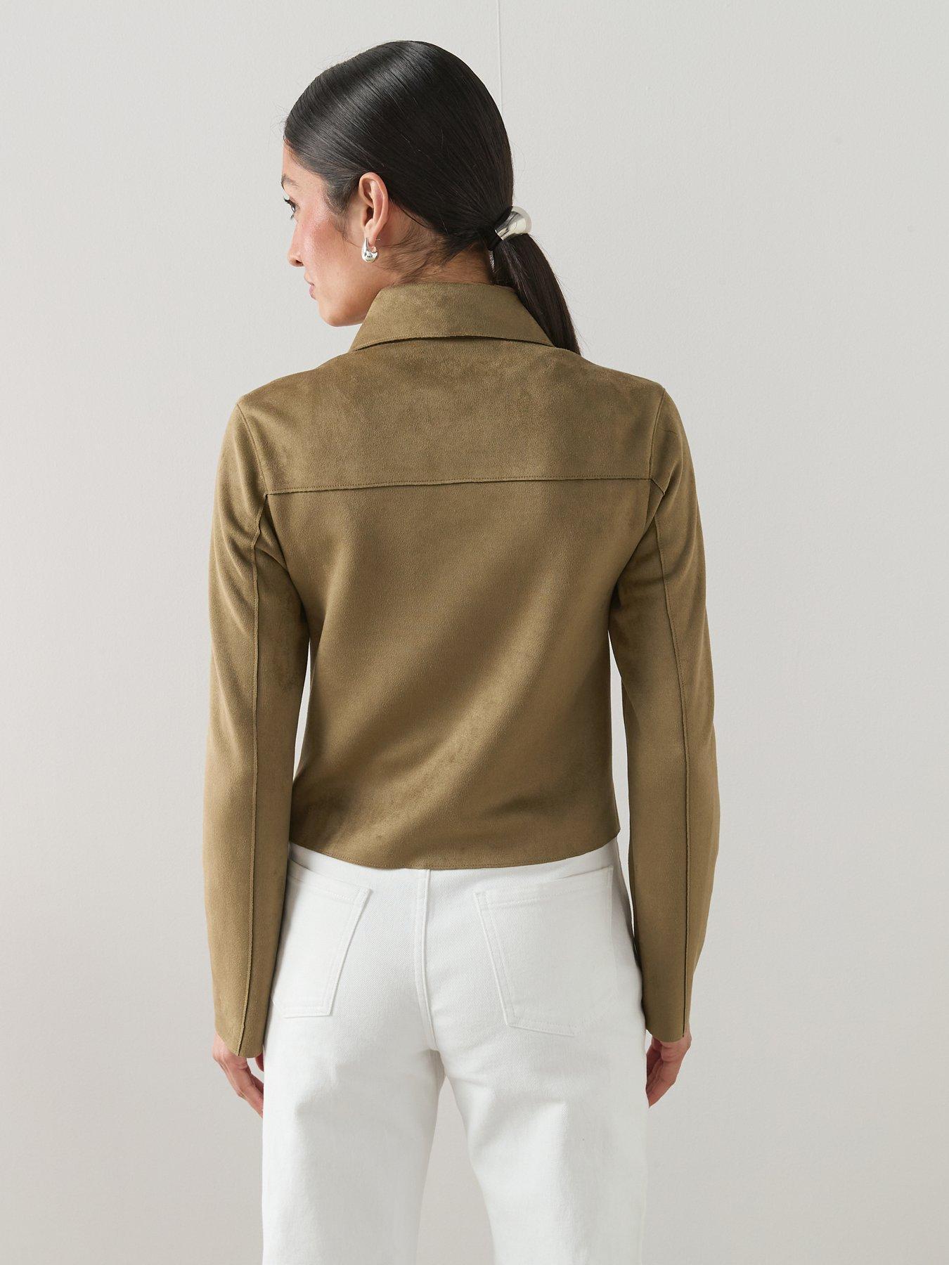Image 2 of 6 of The Very Collection Faux Suede Jacket - Khaki
