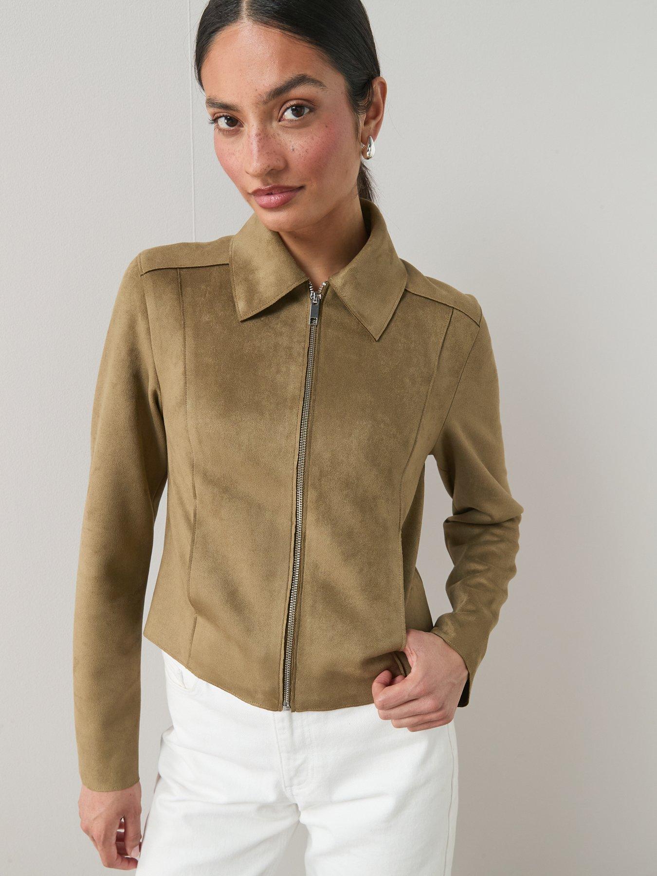 Image 4 of 6 of The Very Collection Faux Suede Jacket - Khaki